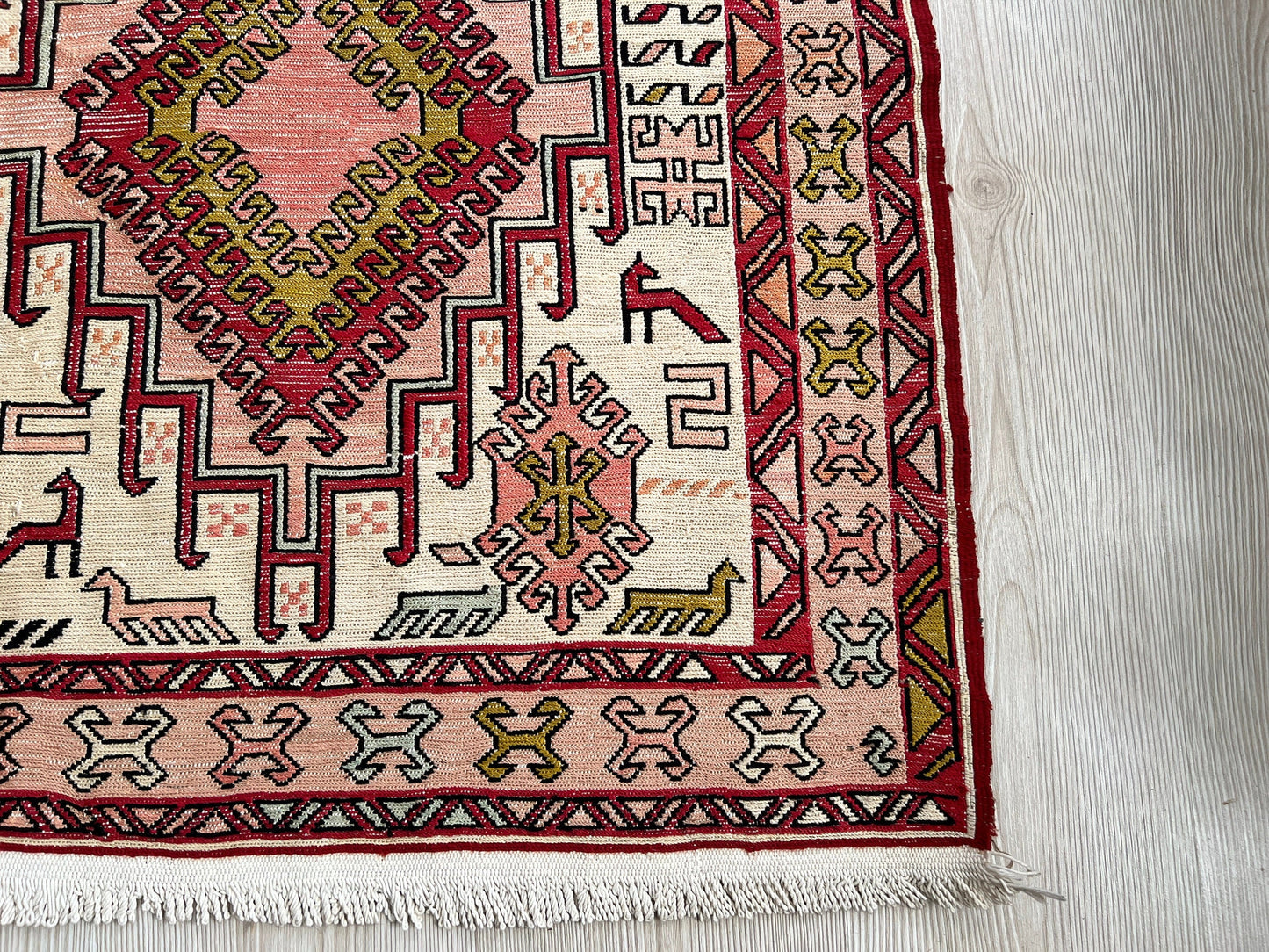 Hand Woven Silk Soumak Rug: Vintage Anatolian Animal Print (4x6)