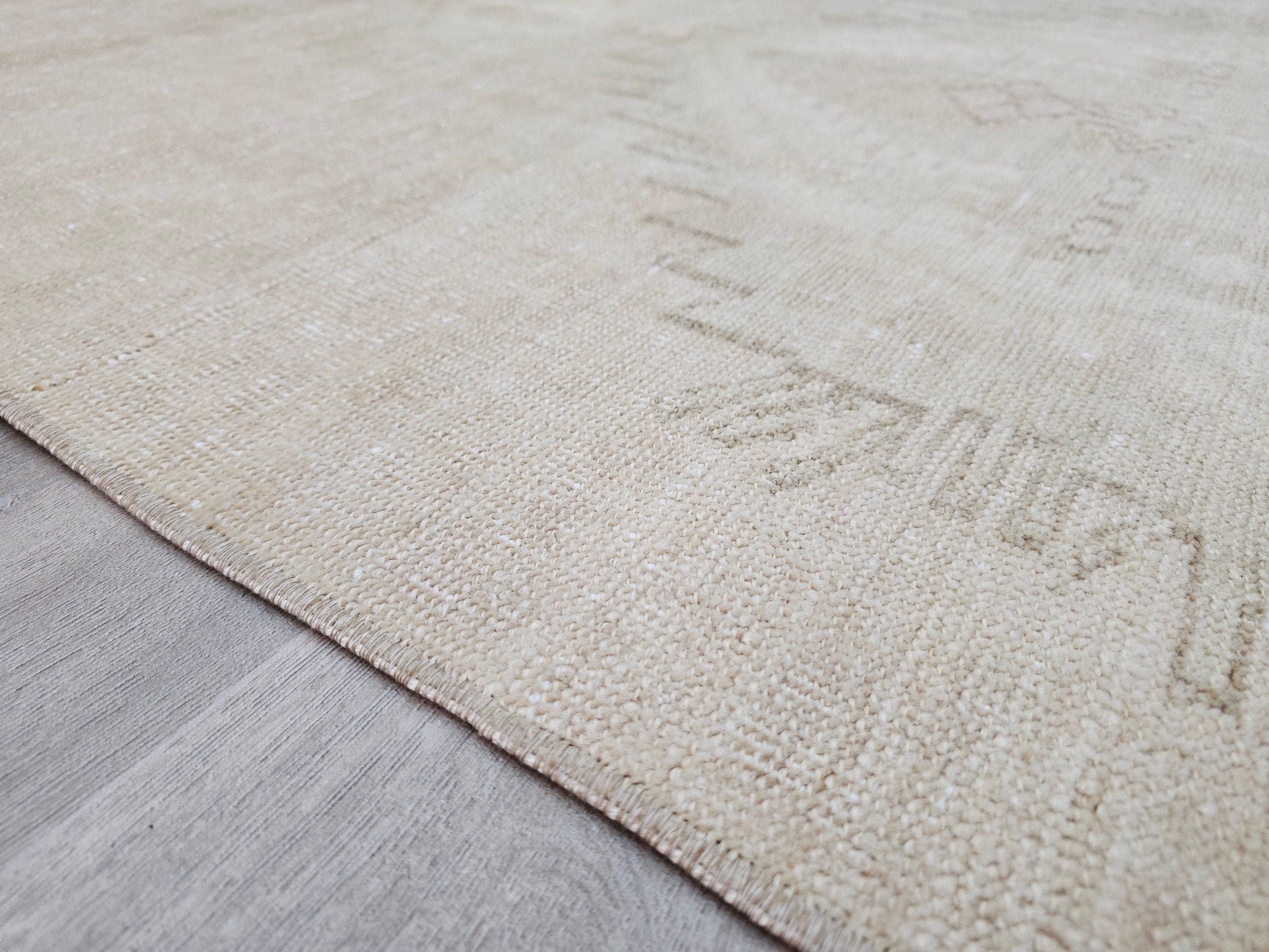 Hand Knotted Wool Turkish Runner Rug: Beige Brown Oushak, 4x12.5 ft