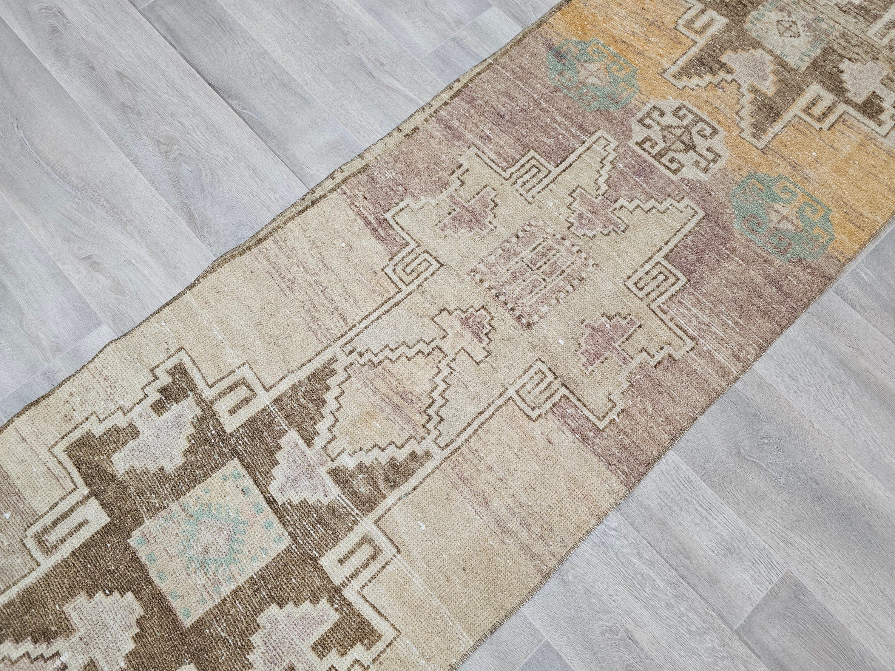 Vintage Turkish Oushak Wool Runner: 2.40x11.60 ft, Eclectic Hallway Decor