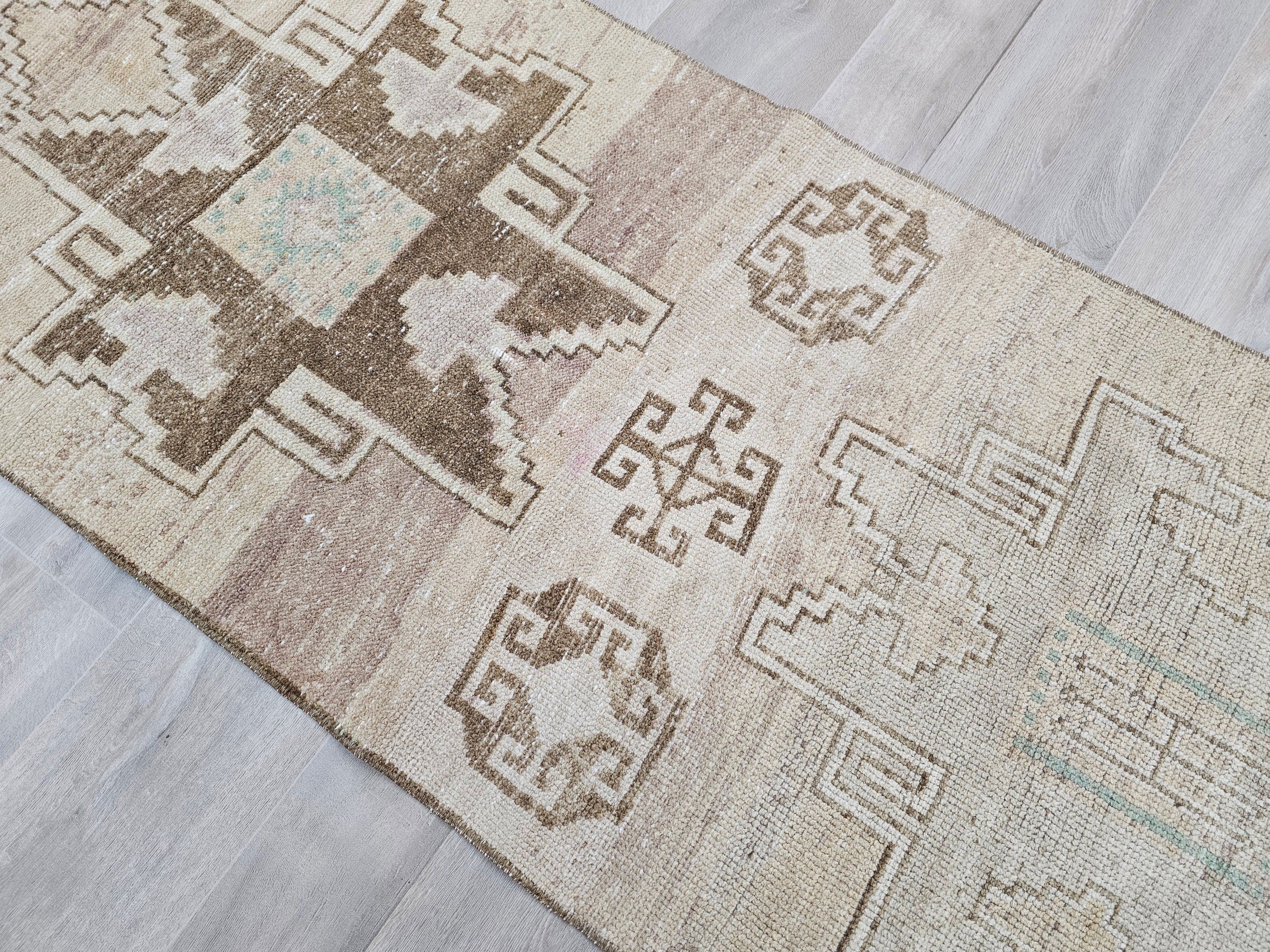 Vintage Turkish Oushak Wool Runner: 2.40x11.60 ft, Eclectic Hallway Decor