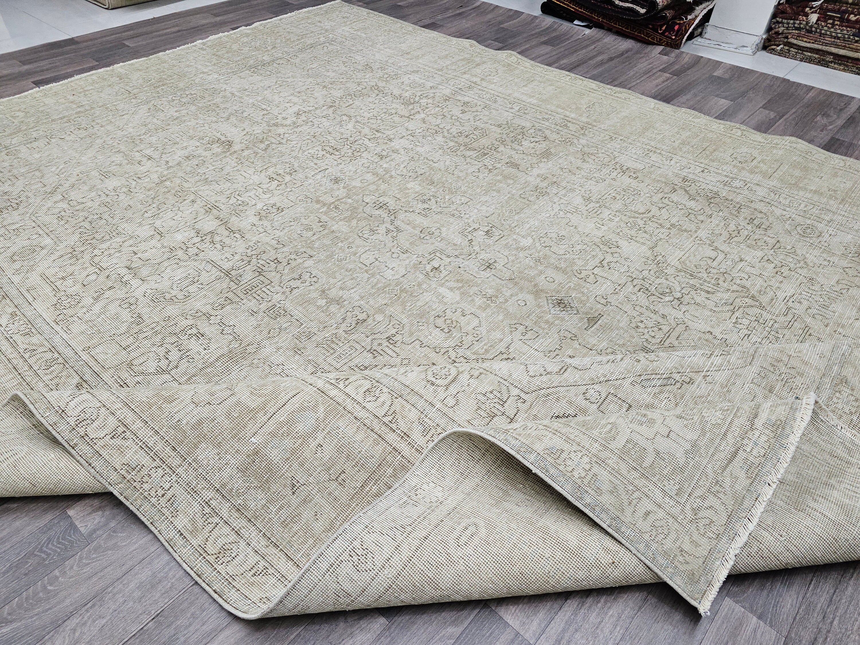Hand Knotted Oversize 9x12 Vintage Turkish Wool Rug