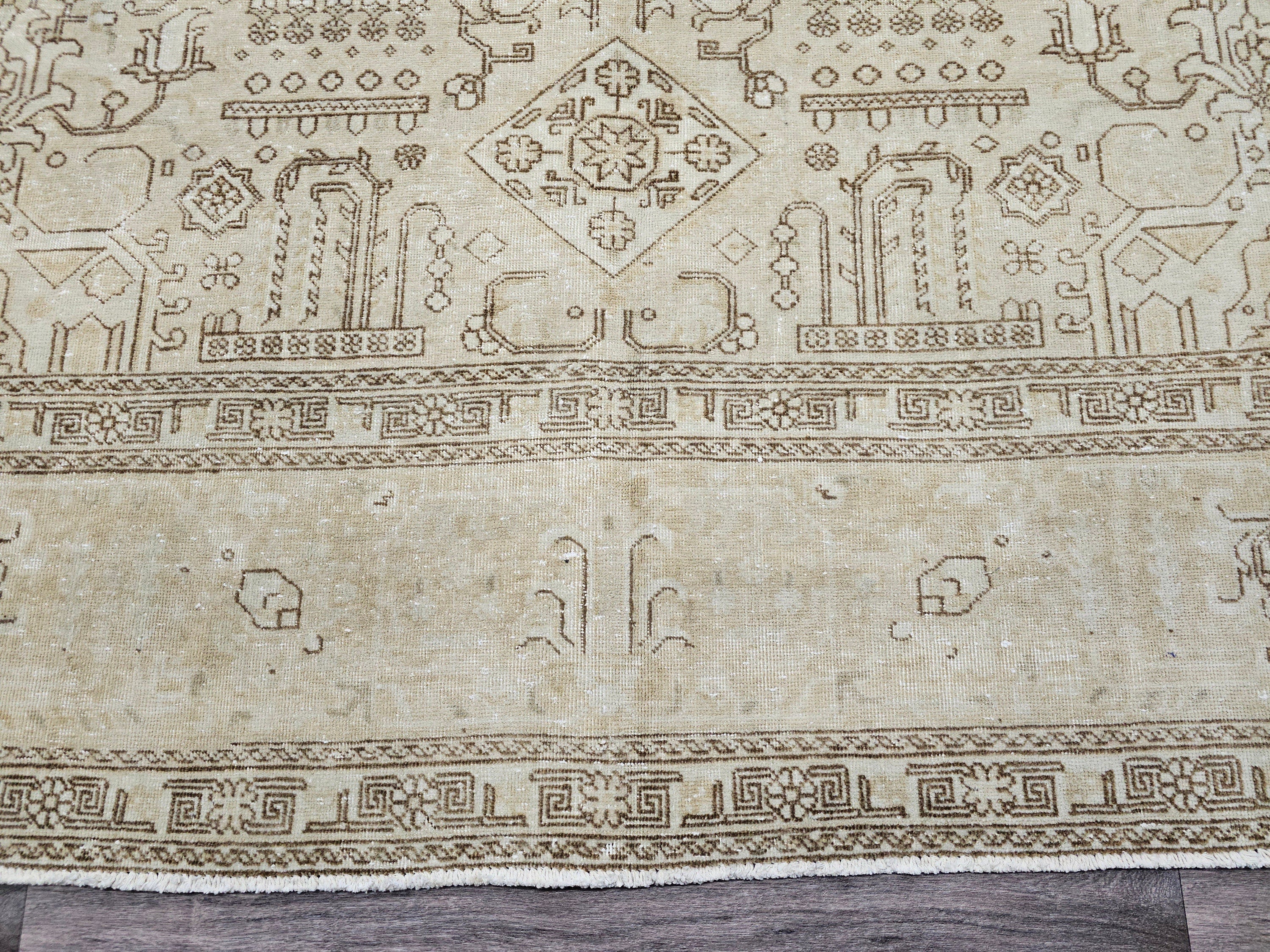 Cream Oushak Rug: 10x12 Vintage Turkish Wool Rug, Neutral Scandinavian Decor