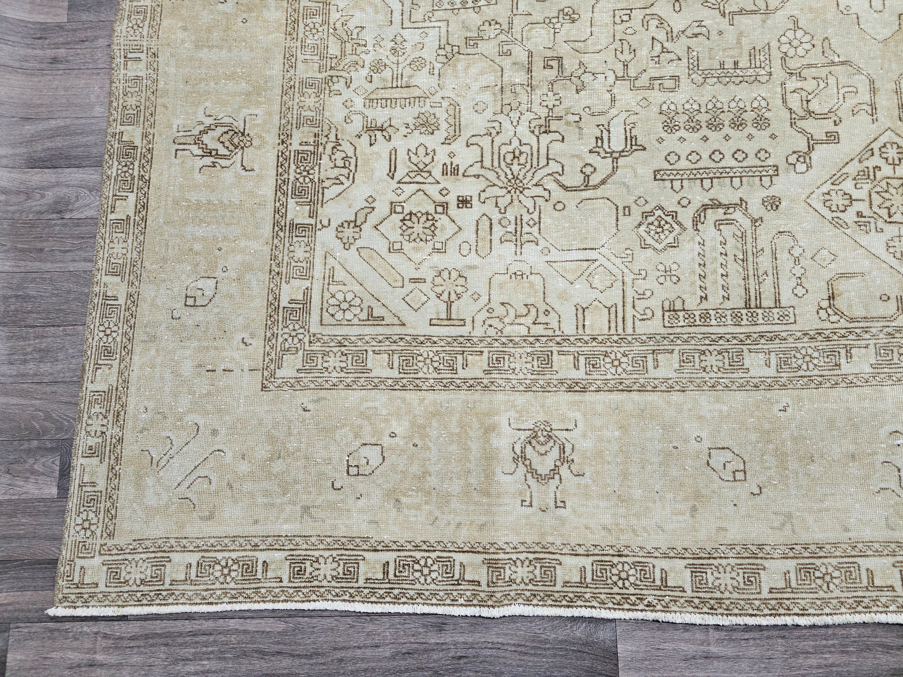 Cream Oushak Rug: 10x12 Vintage Turkish Wool Rug, Neutral Scandinavian Decor
