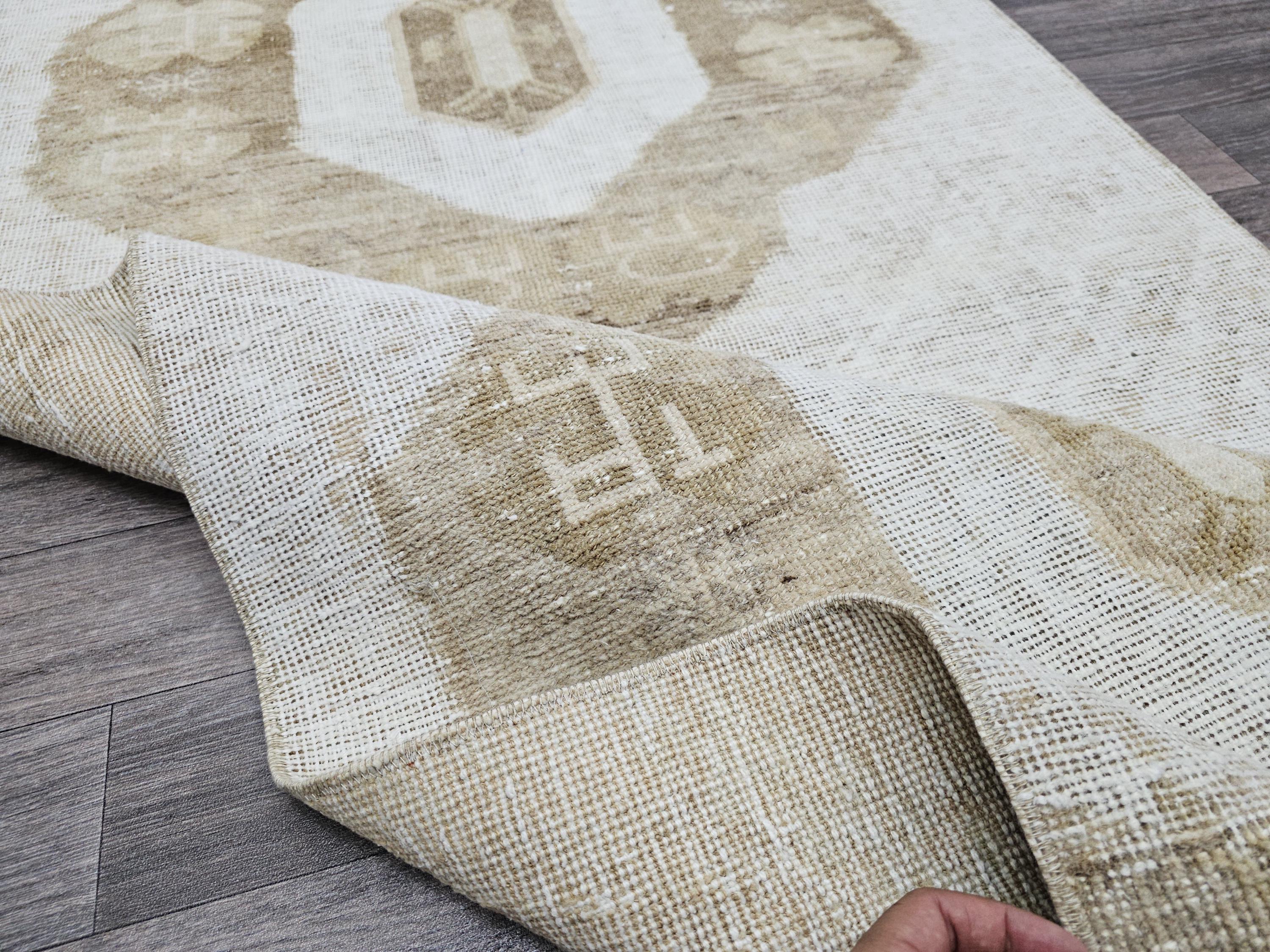 Vintage Hand Knotted Runner Rug 3x13: Neutral Beige Hallway Decor