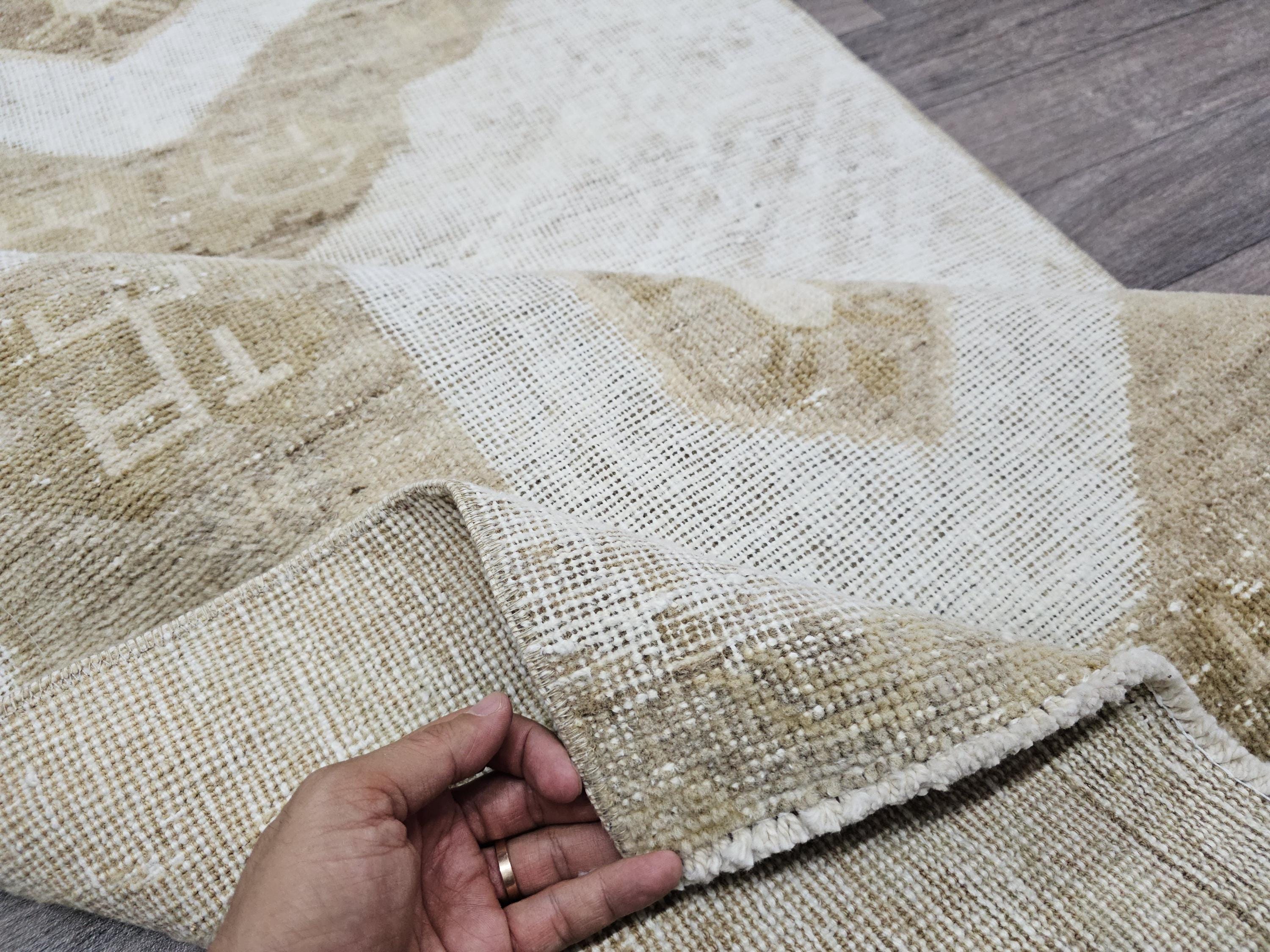 Vintage Hand Knotted Runner Rug 3x13: Neutral Beige Hallway Decor
