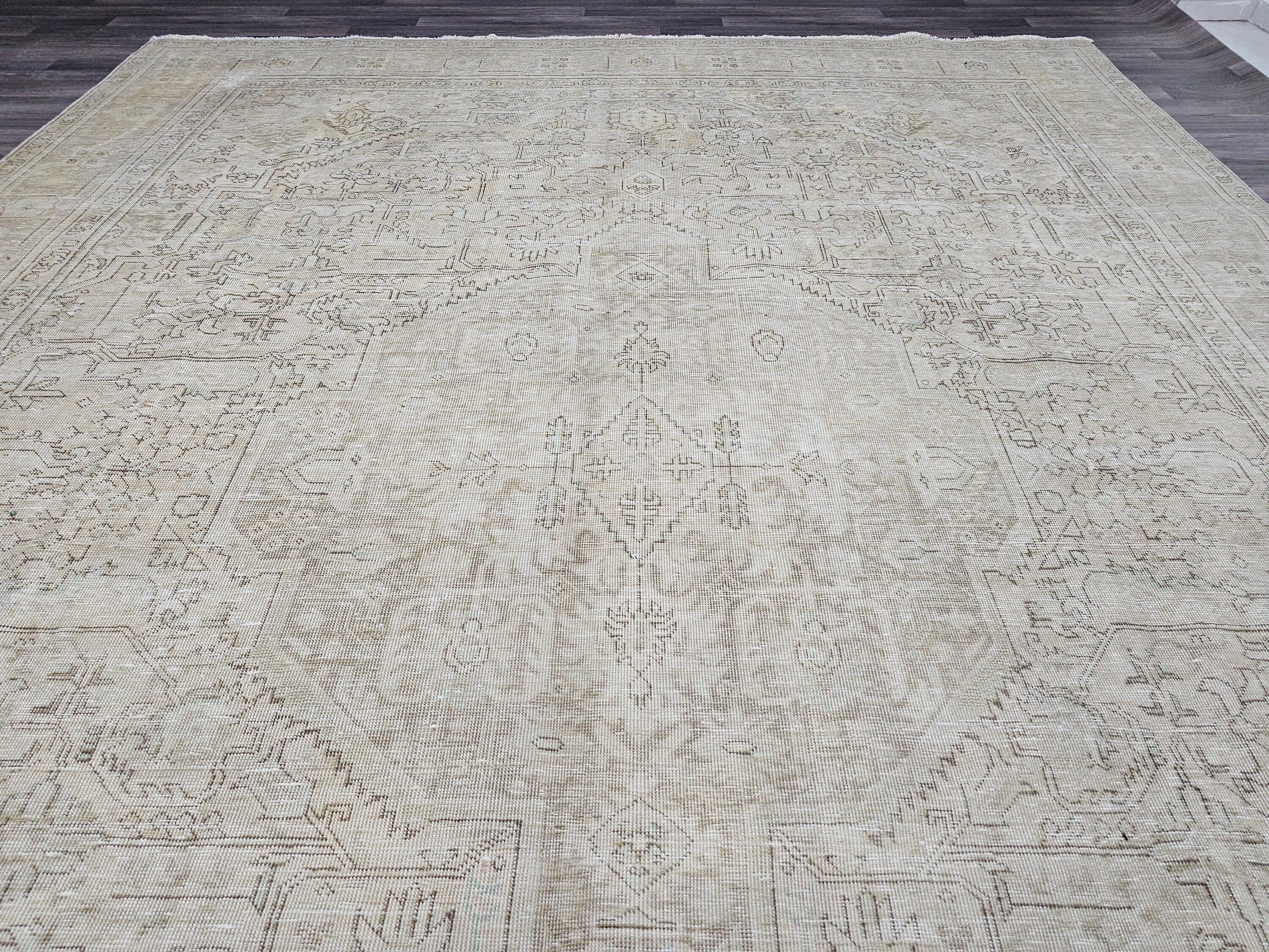 10x12 Neutral Vintage Muted Turkish Area Rug Tan Beige Brown