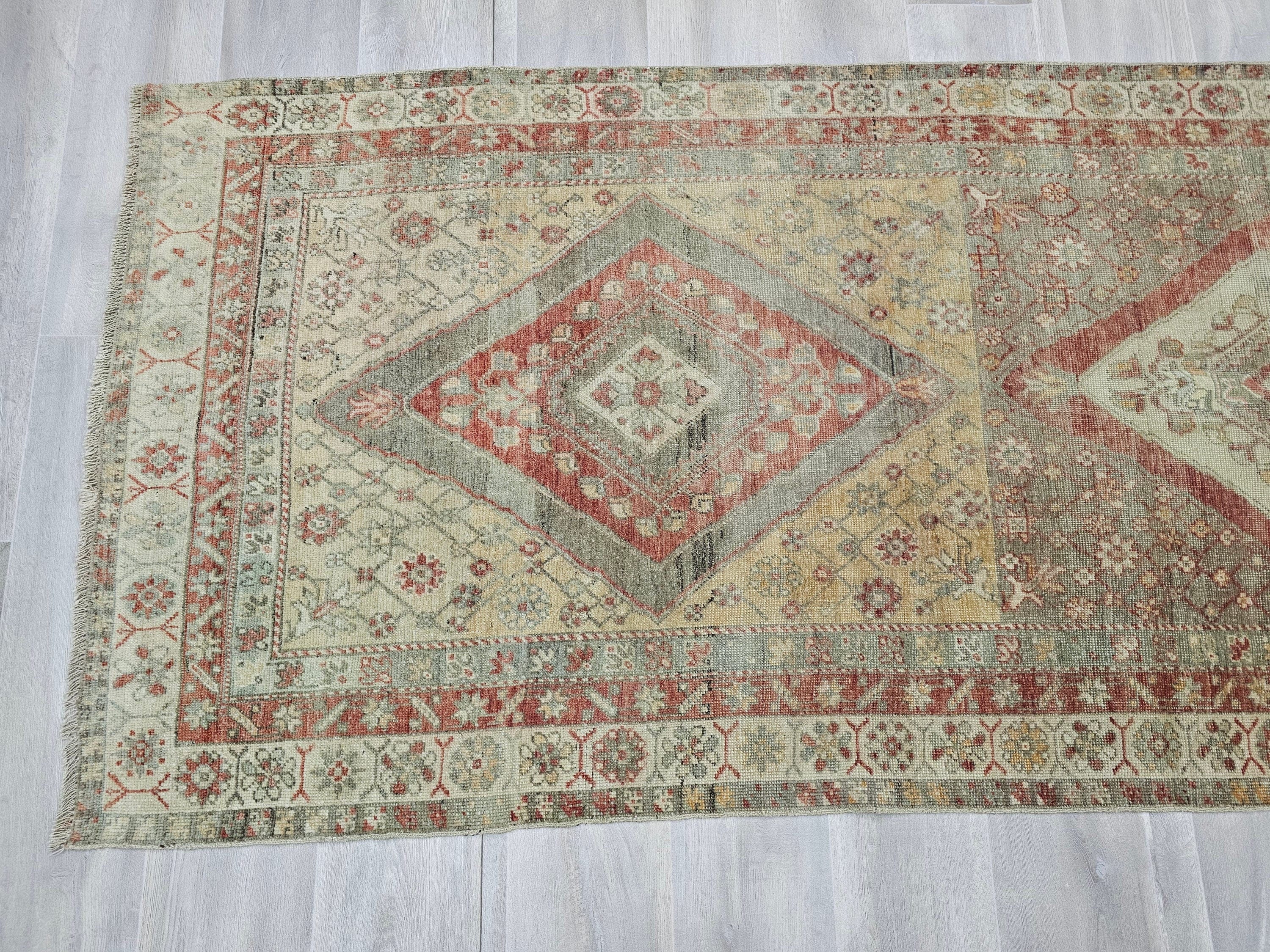Vintage Turkish Runner Rug: Hand-Knotted Wool, Farmhouse Decor (3.60x10.50 feet)