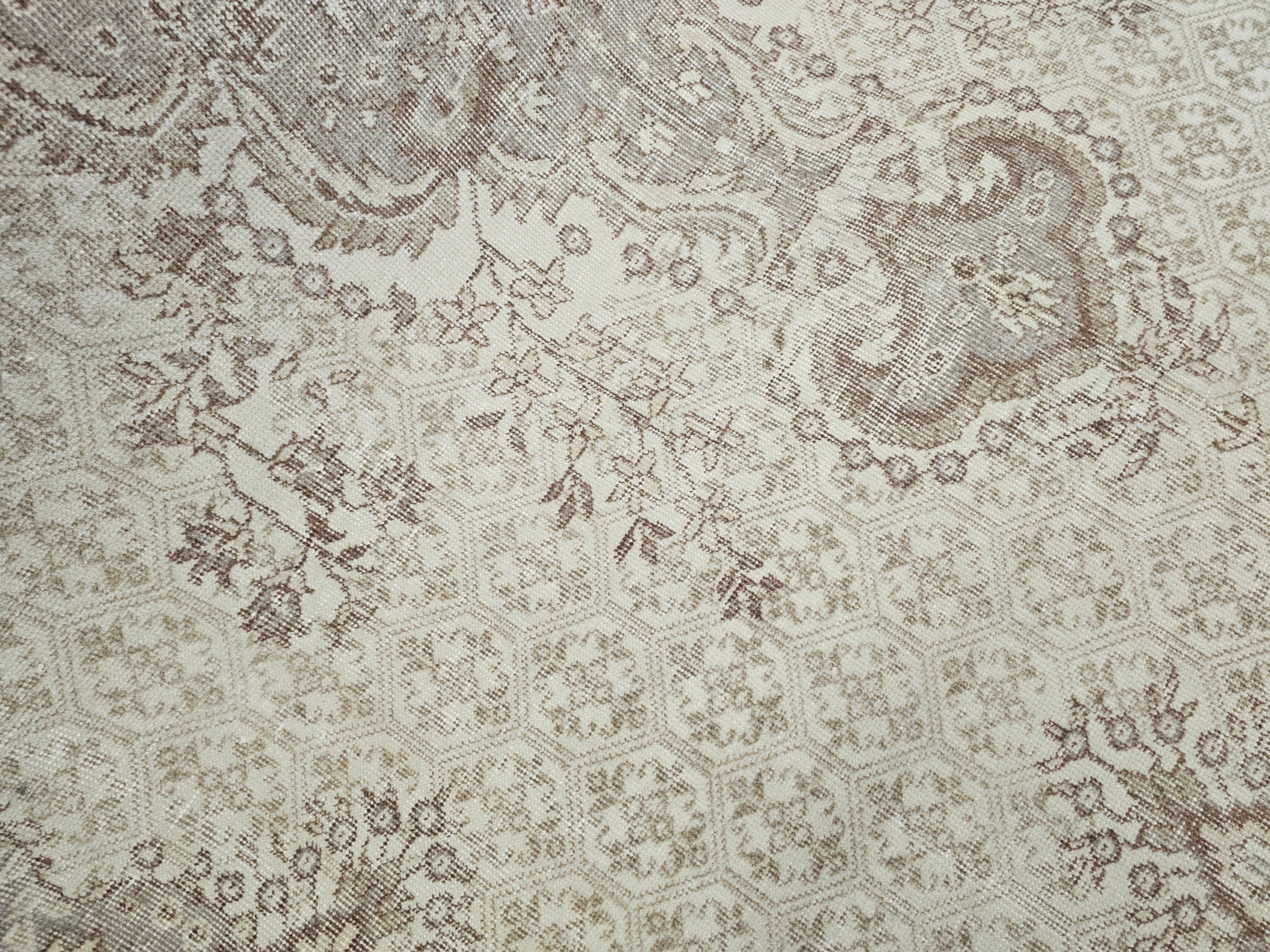 7x10 Neutral Oushak Rug: Hand-Knotted Vintage Wool Area Rug