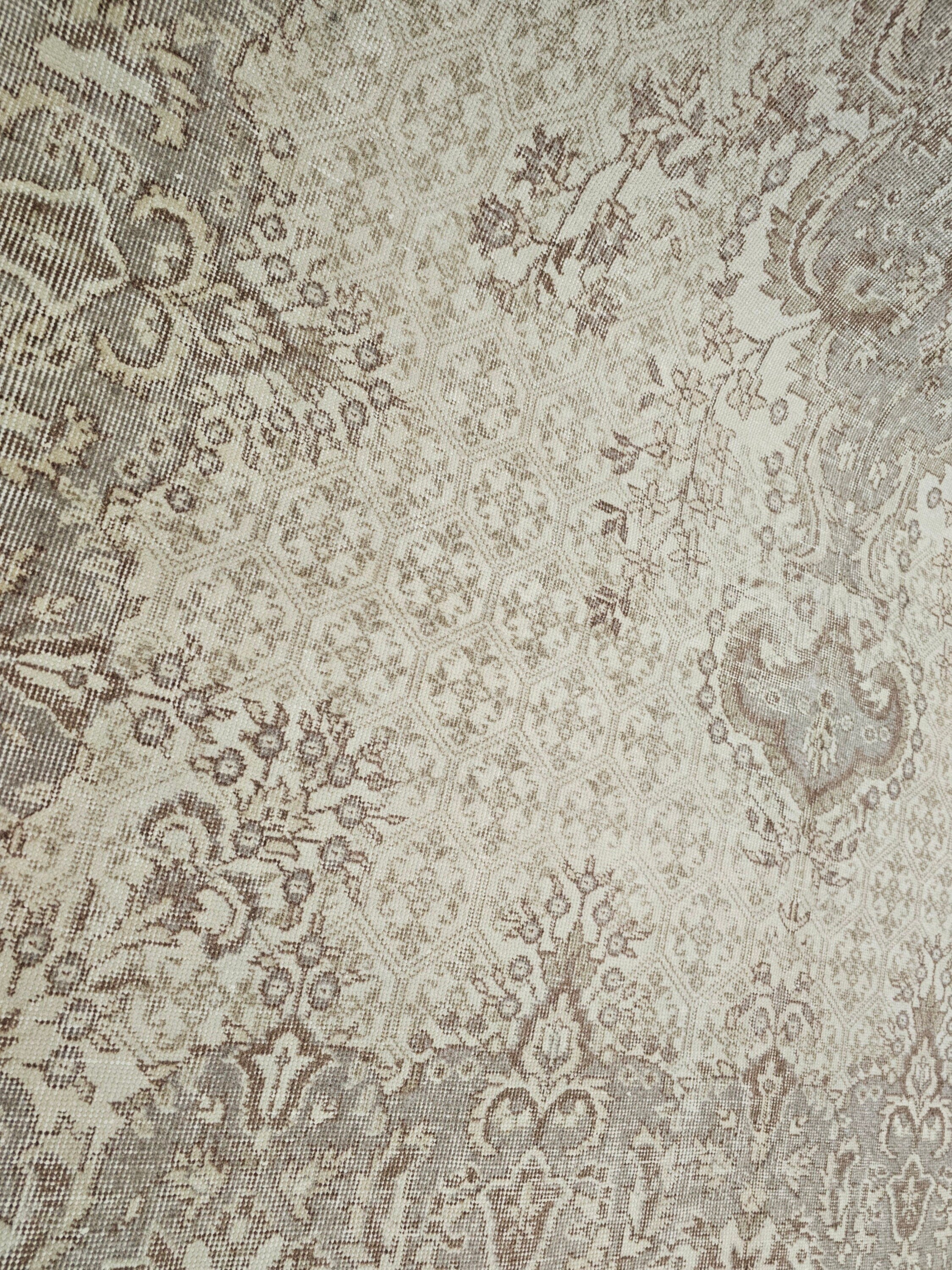 7x10 Neutral Oushak Rug: Hand-Knotted Vintage Wool Area Rug