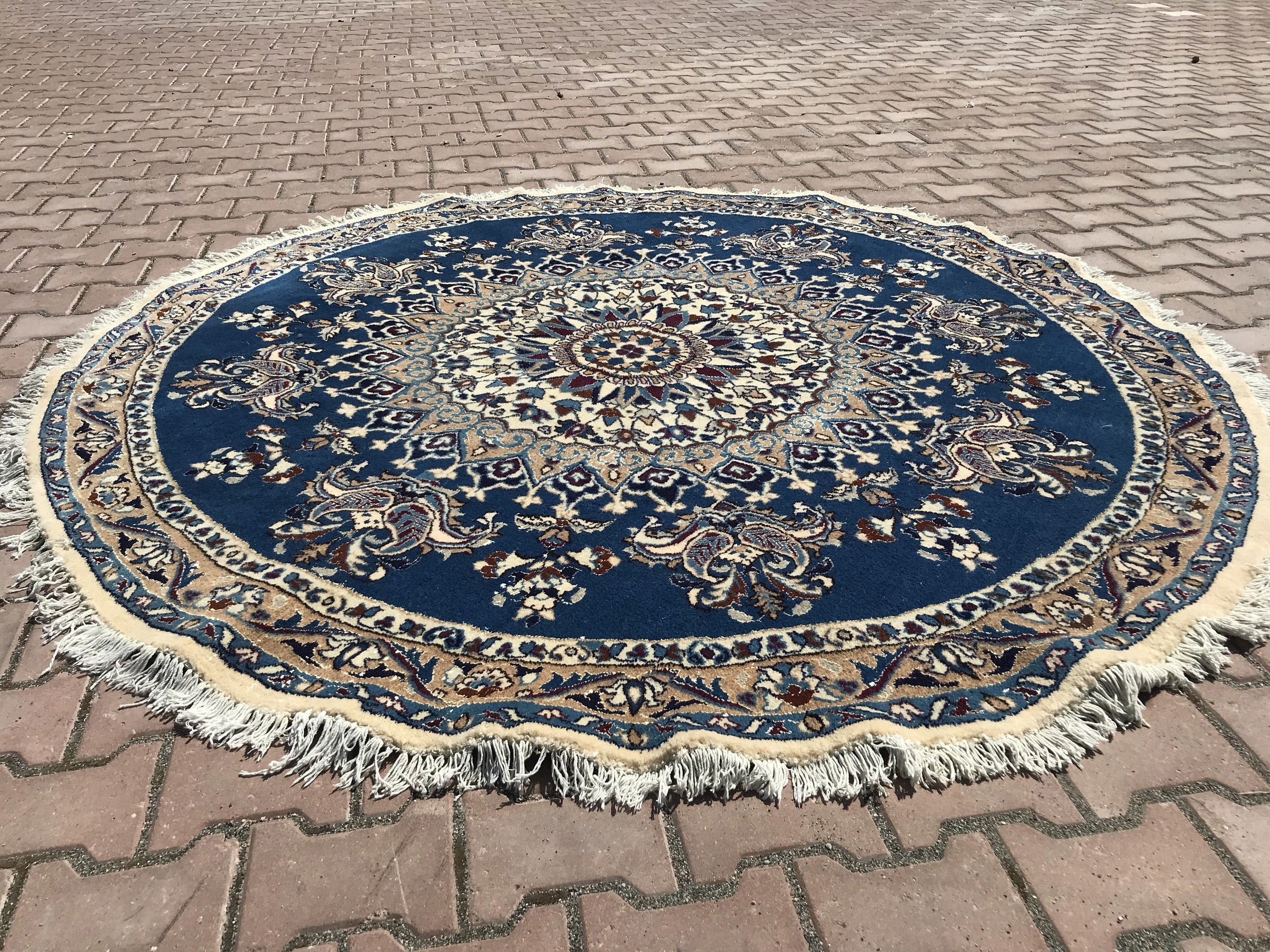 Handknotted Oushak Round Rug: 6.56 ft Vintage Turkish Rug