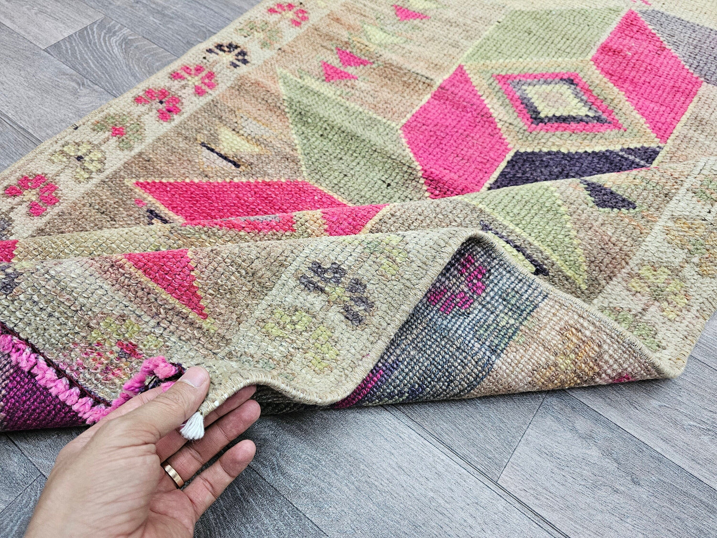 Vintage Wool Runner Rug: 3x11 Herki Turkish Hallway Rug