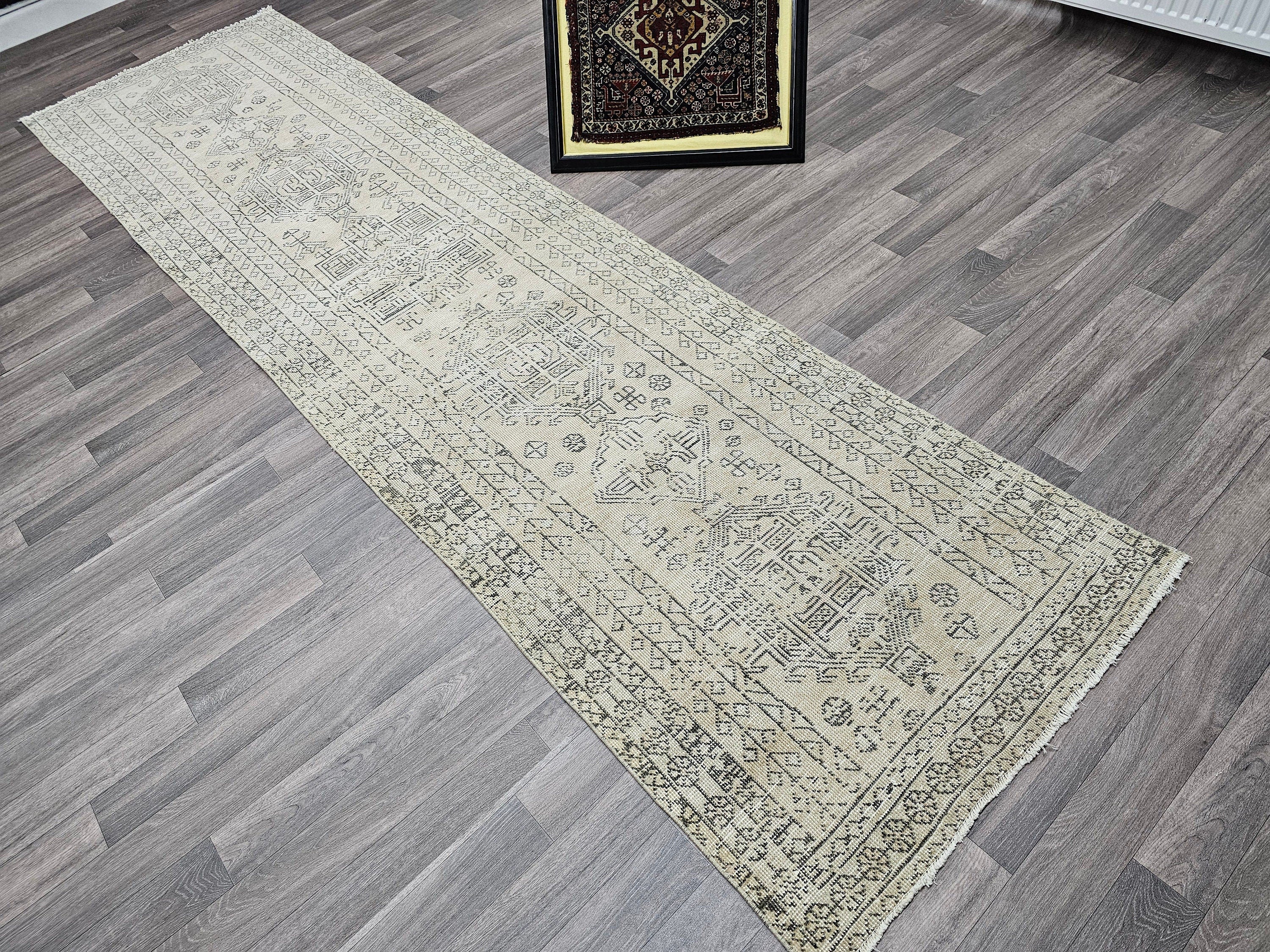 Vintage Oushak Runner Rug: 3x12 Hand-Knotted Wool Turkish Hallway Rug