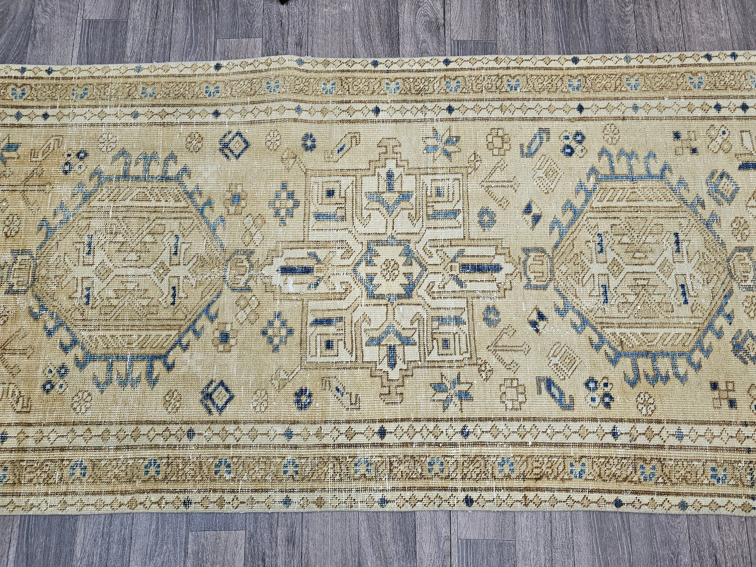 Hand Knotted Wool Runner: 3x12 Vintage Turkish Oushak Rug