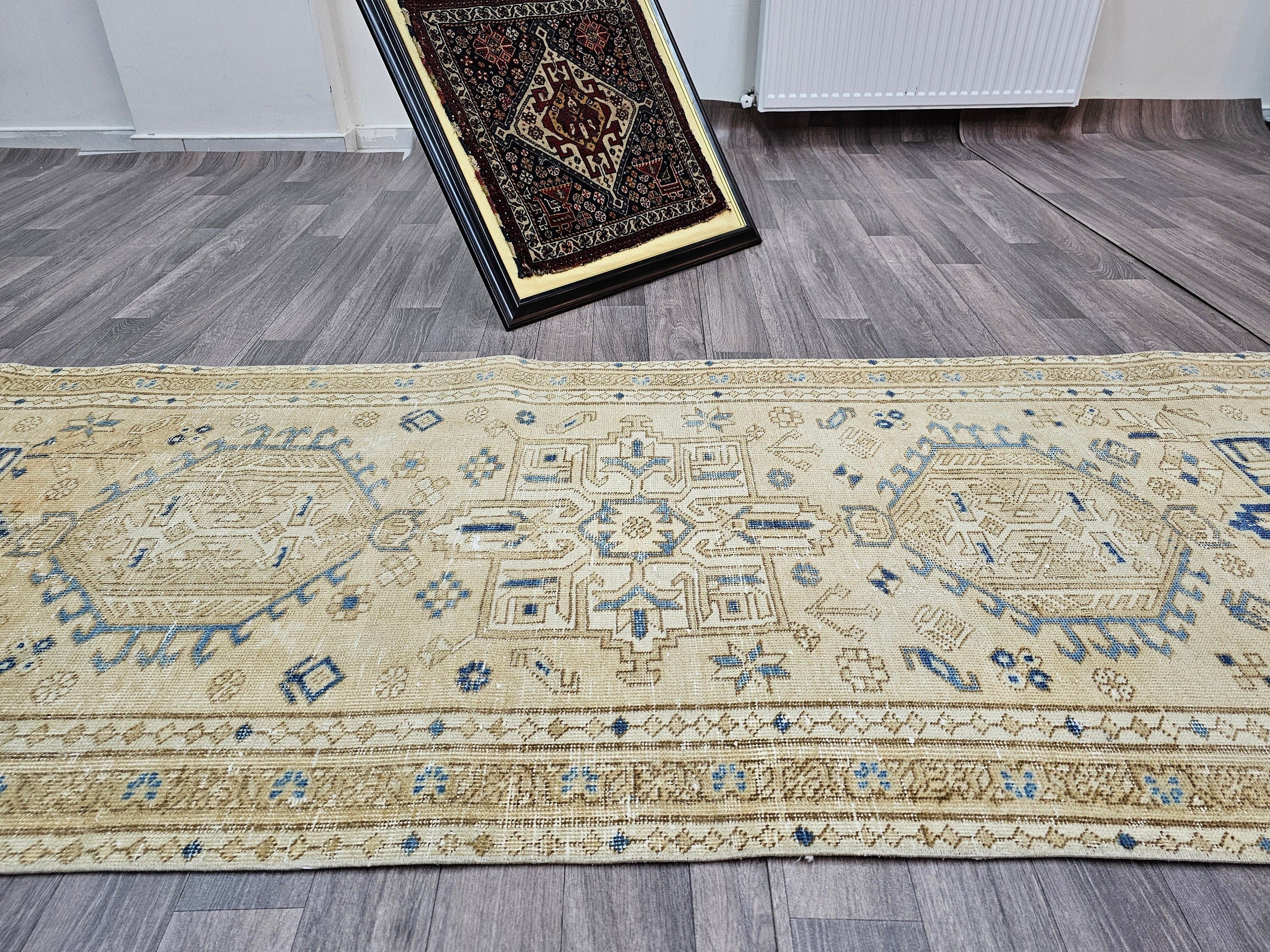Hand Knotted Wool Runner: 3x12 Vintage Turkish Oushak Rug