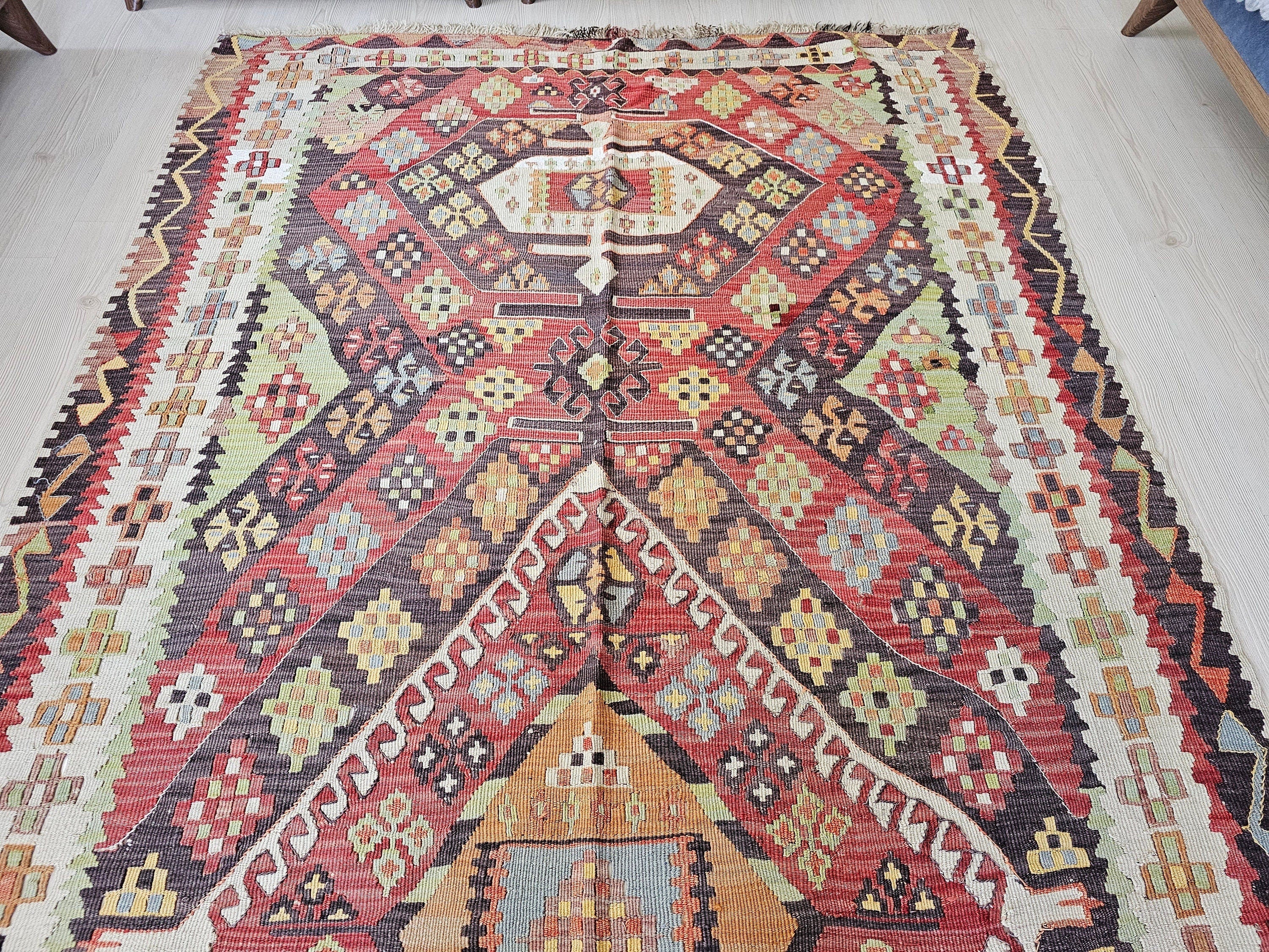 Vintage Kilim Runner Rug: Handmade Wool Turkish Oushak, 5x12 ft