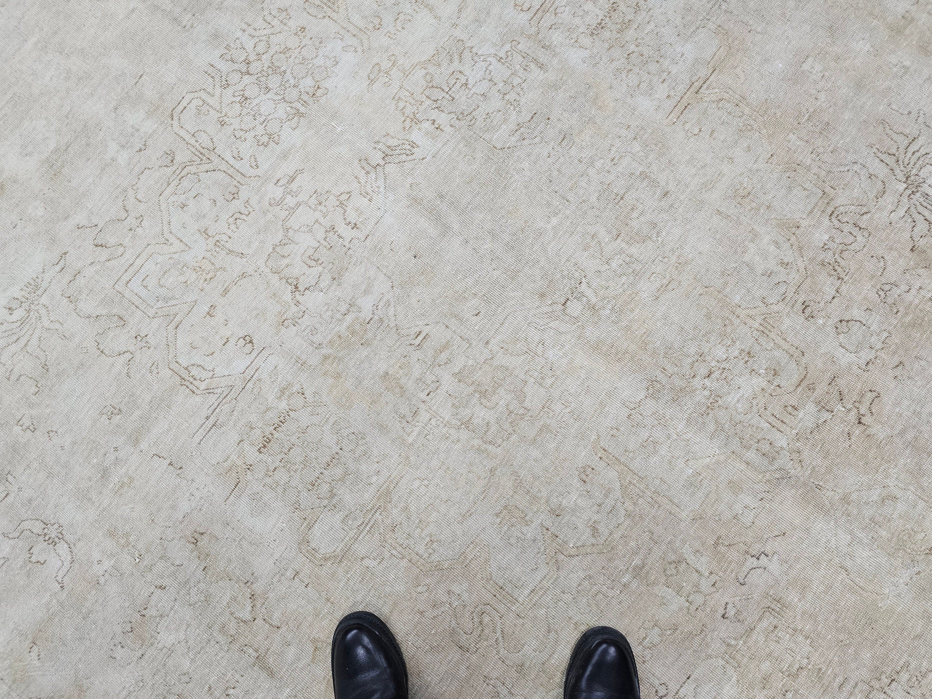 Neutral Oushak Rug: 9.8x12.5 ft Hand-Knotted Wool Turkish Rug