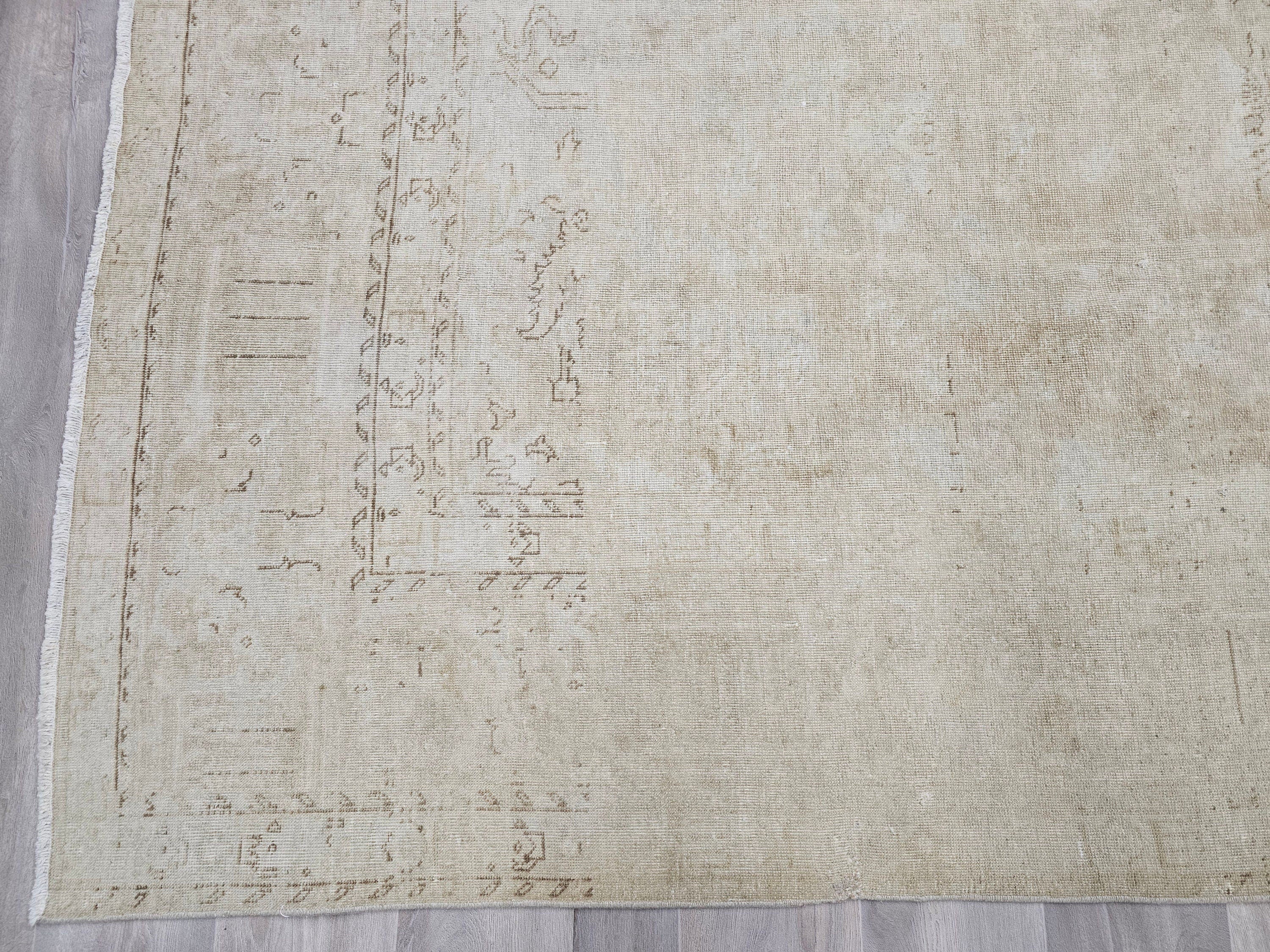 Neutral Oushak Rug: 9.8x12.5 ft Hand-Knotted Wool Turkish Rug