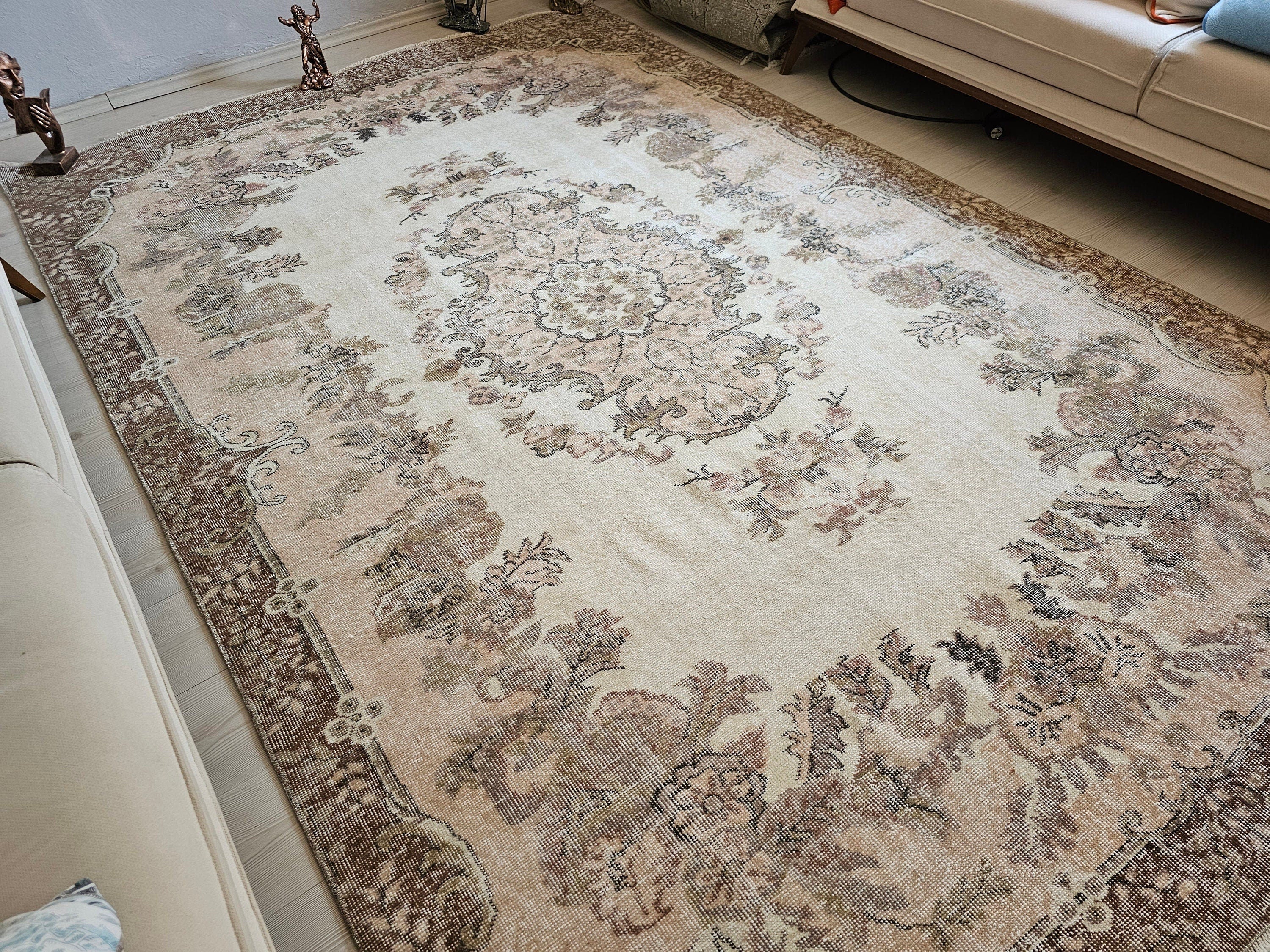 Vintage Turkish Oushak Rug: Hand-Knotted Wool Area Rug (6.55x10.25 ft)