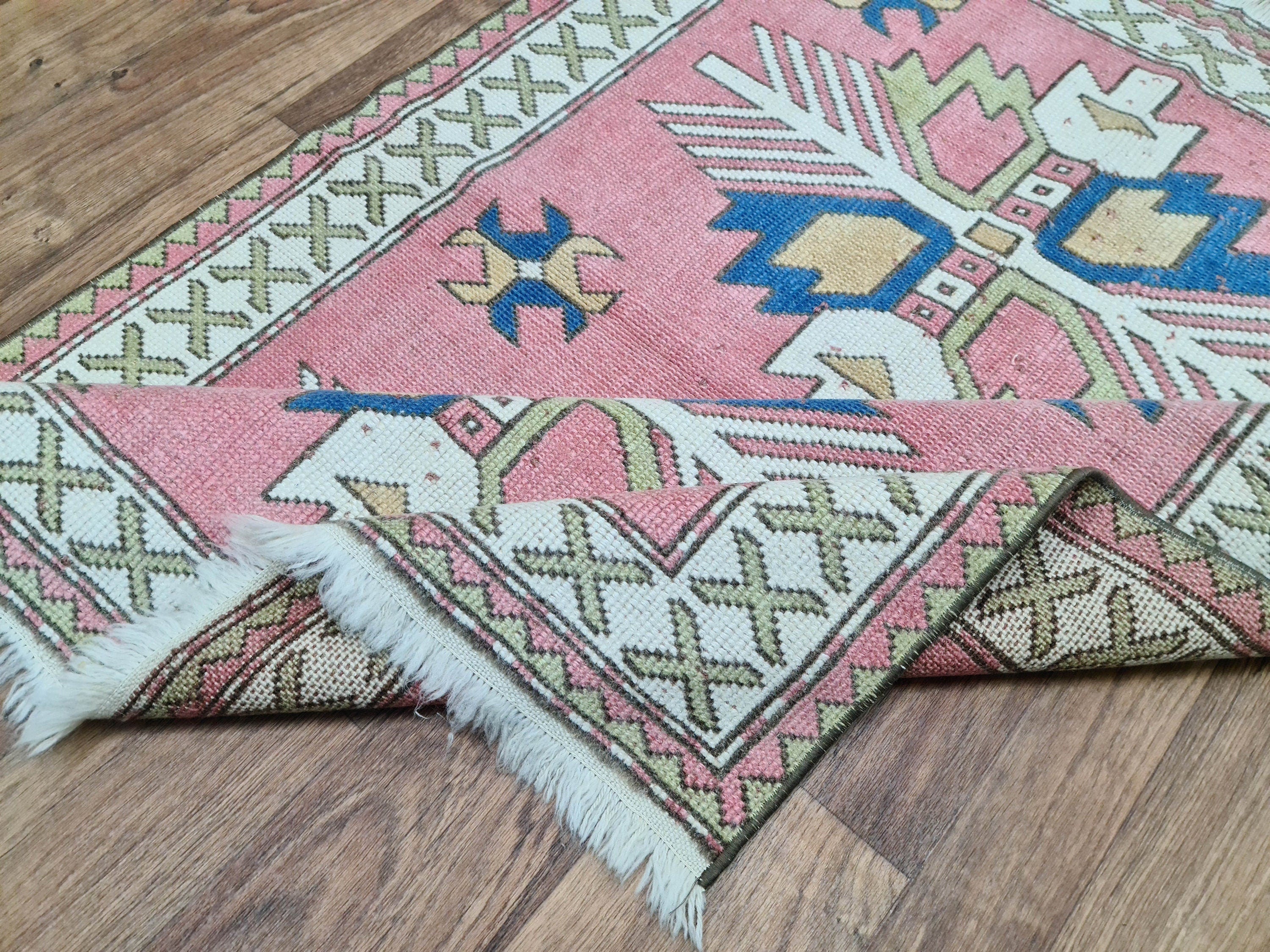 Vintage Oushak Rug: 4x4.5 Hand-Knotted Turkish Wool Carpet