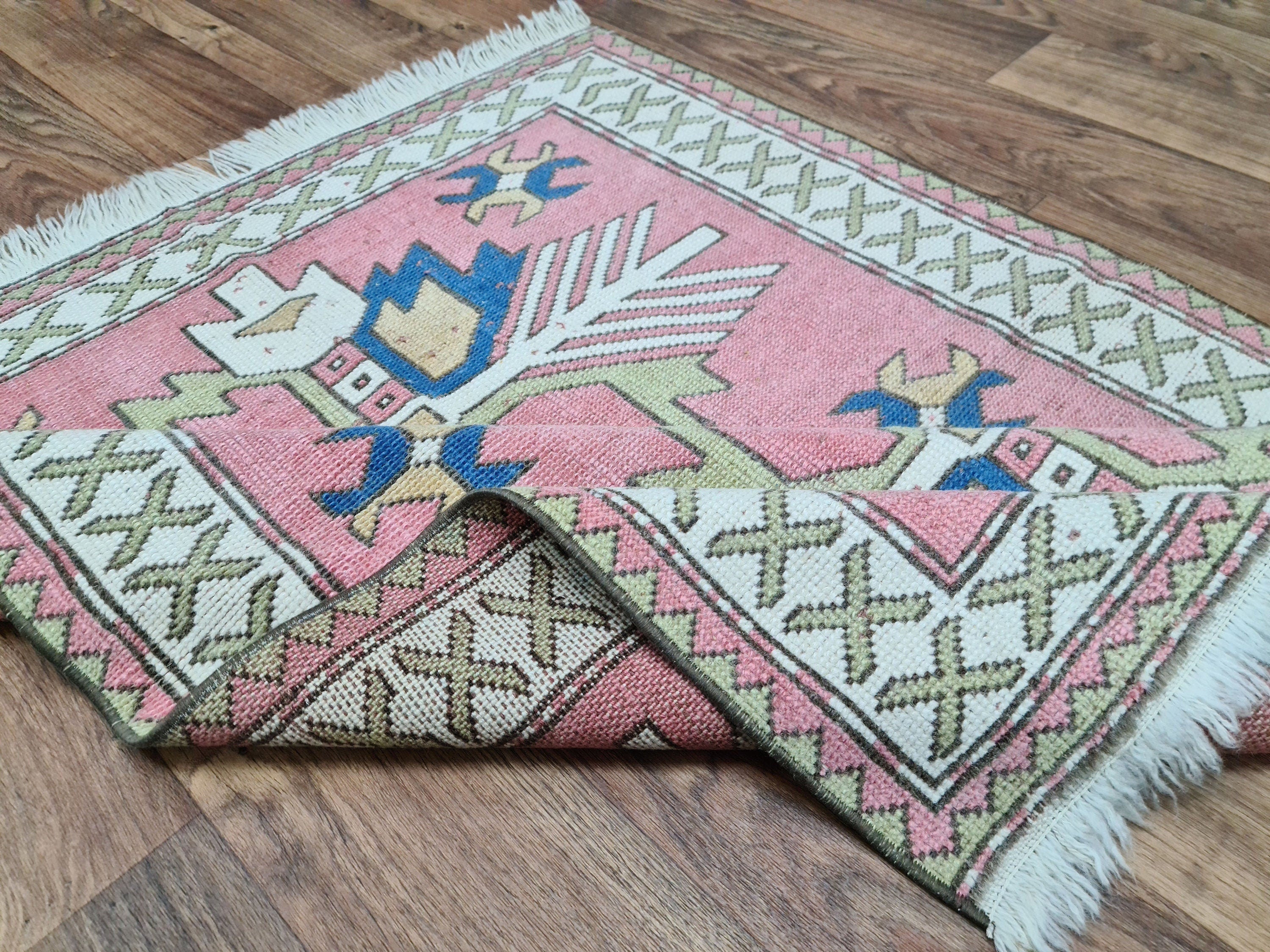 Vintage Oushak Rug: 4x4.5 Hand-Knotted Turkish Wool Carpet