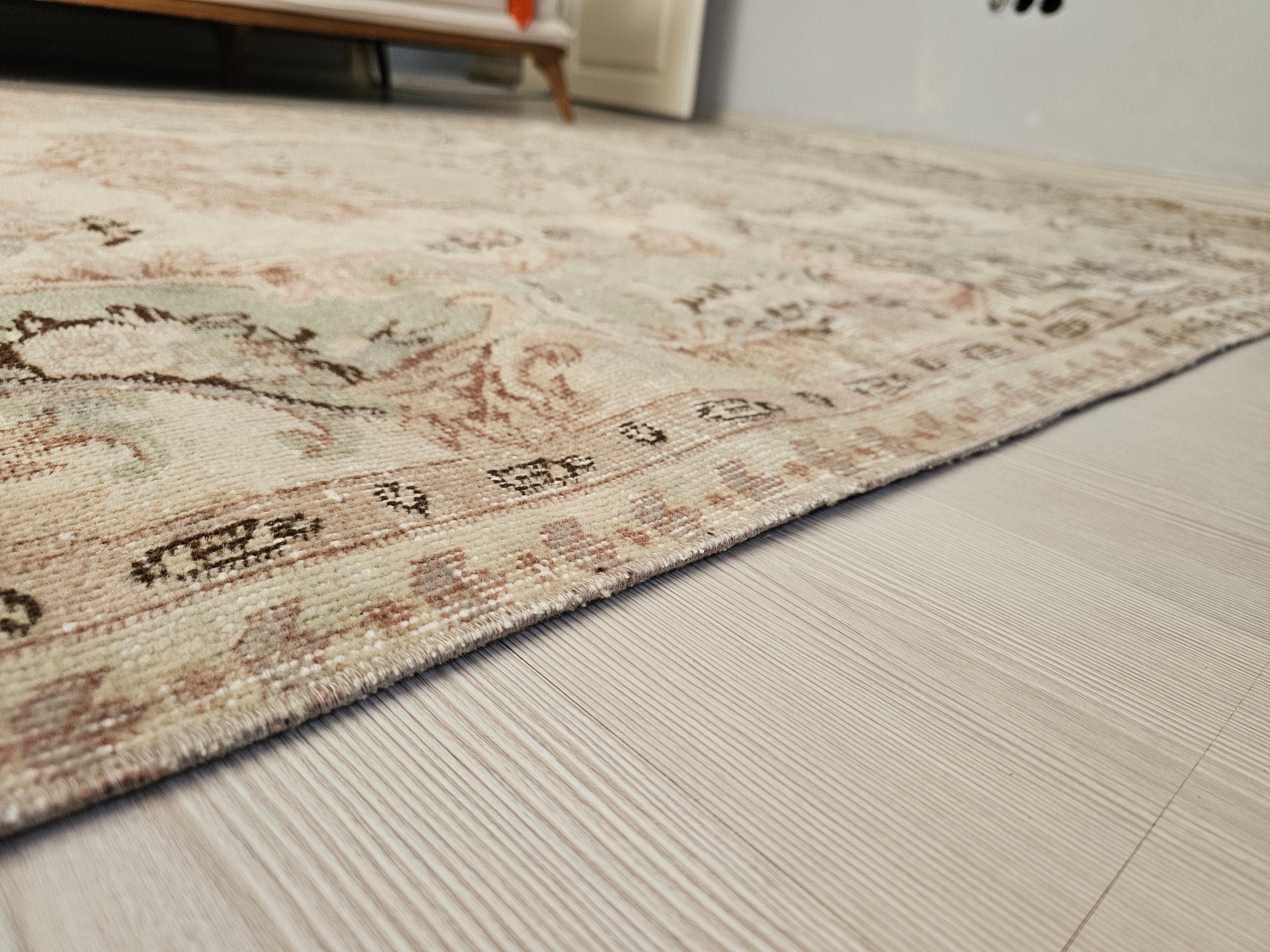 Vintage 5x8 Hand-Knotted Wool Turkish Oushak Rug: Neutral Oriental Design