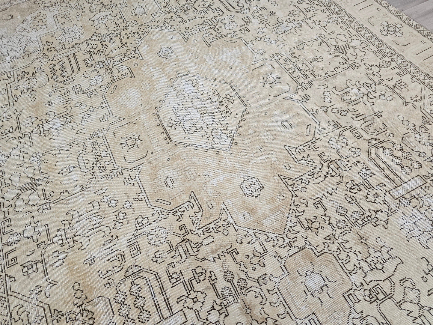 Vintage Turkish Oushak Rug 9x12 Large Beige Area Rug Handwoven Neutral Persian Carpet Distressed Antique Living Room Rug //9.20x12 feet