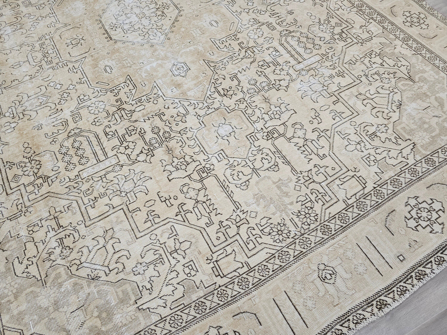 Vintage Turkish Oushak Rug 9x12 Large Beige Area Rug Handwoven Neutral Persian Carpet Distressed Antique Living Room Rug //9.20x12 feet