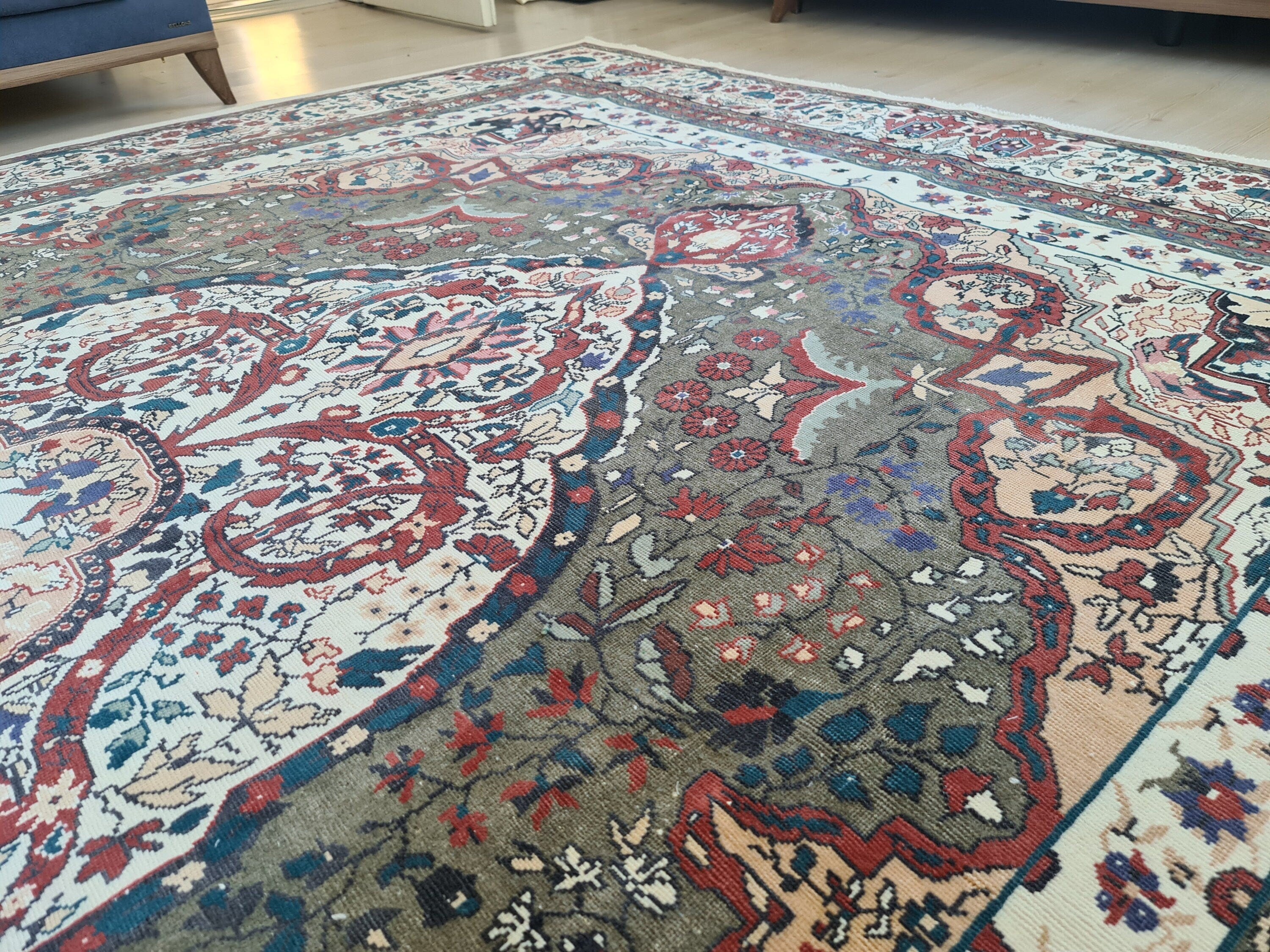 9x13 Vintage Oushak Rug: Large Colorful Vegetable Dyed Wool Carpet