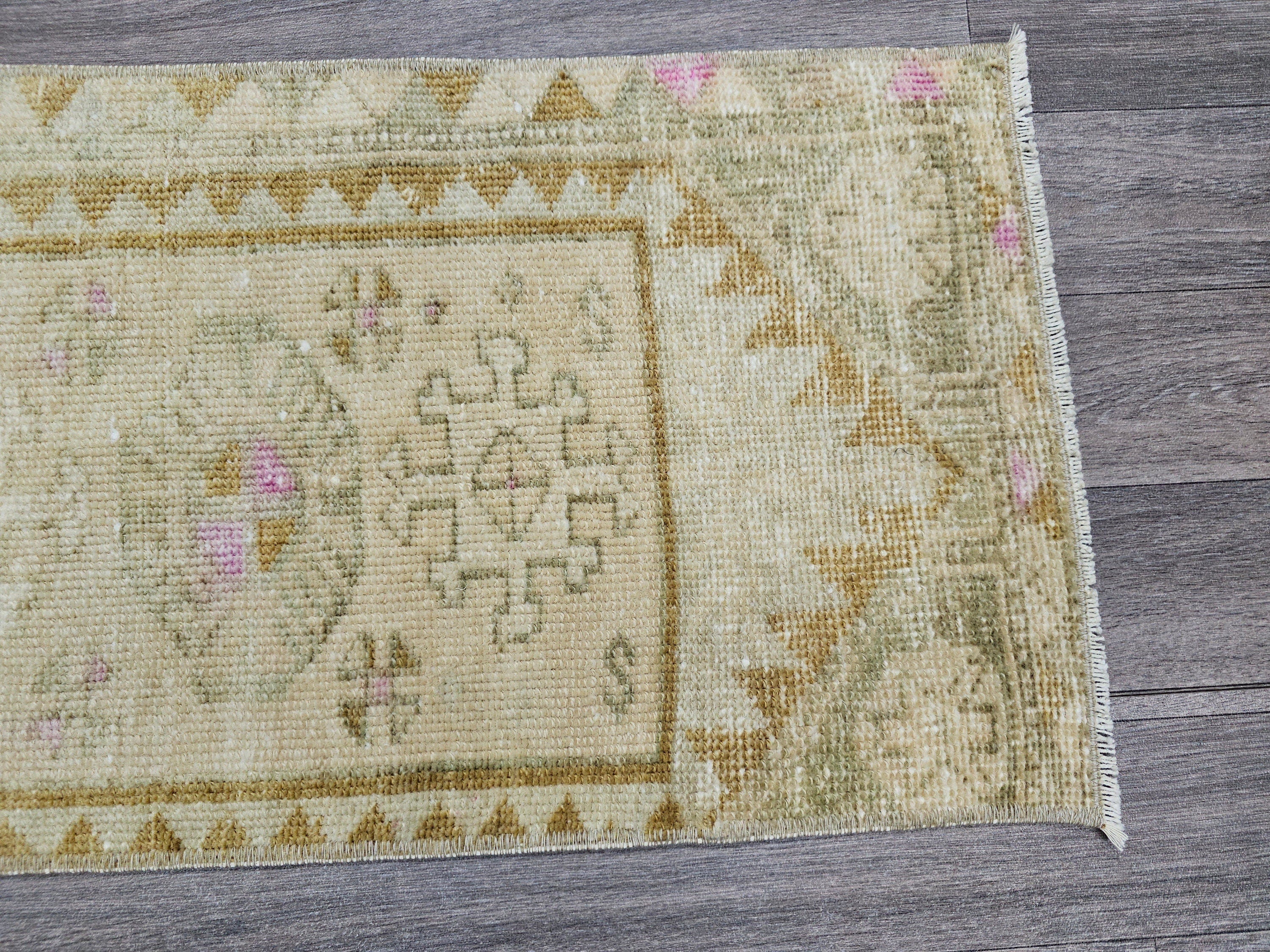 Vintage Turkish Oushak Doormat Bath Mat Neutral - 15x33 inches