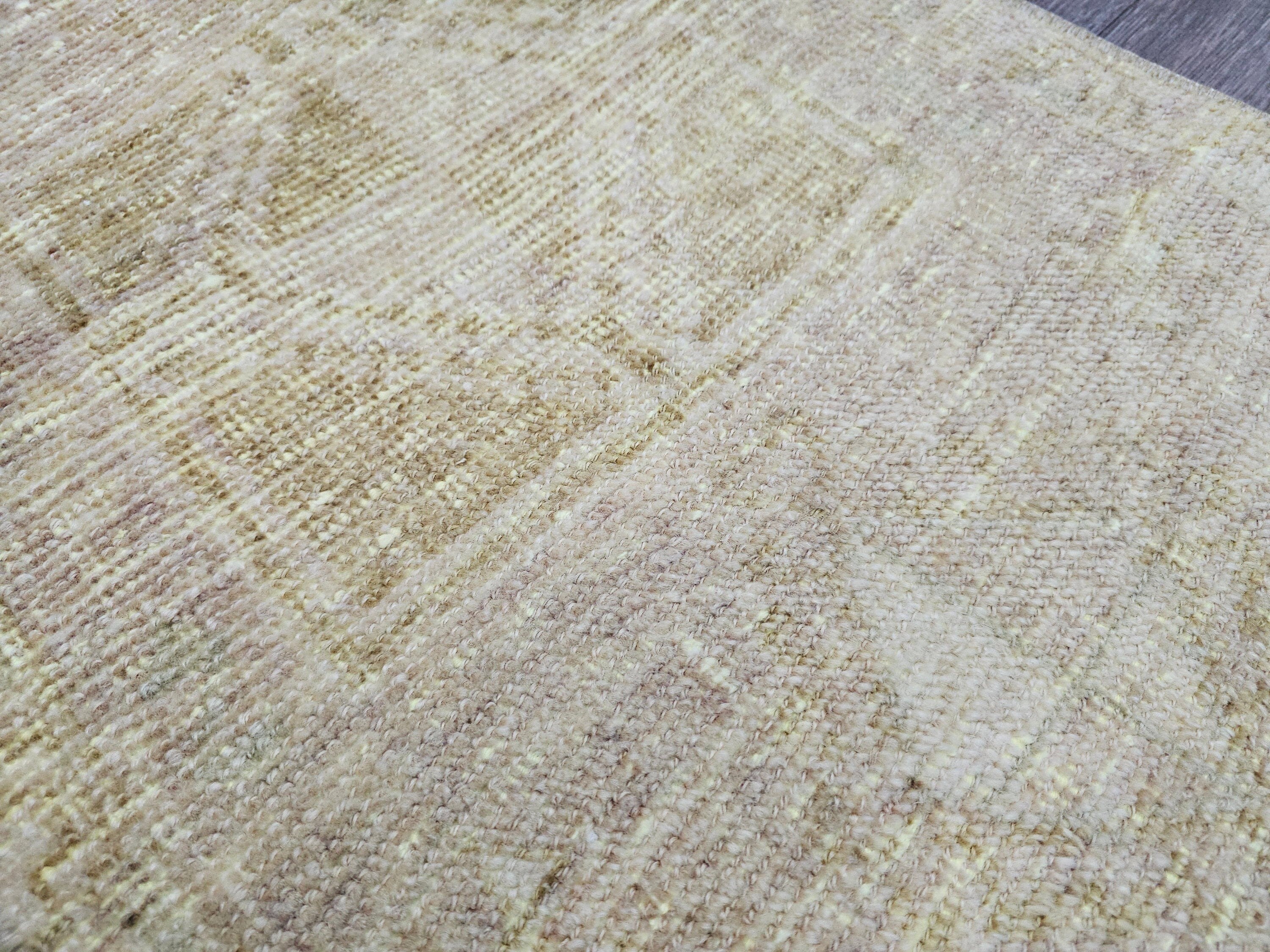 Hand Knotted Wool Bath Mat: 21x33 Neutral Vintage Turkish Oushak Rug