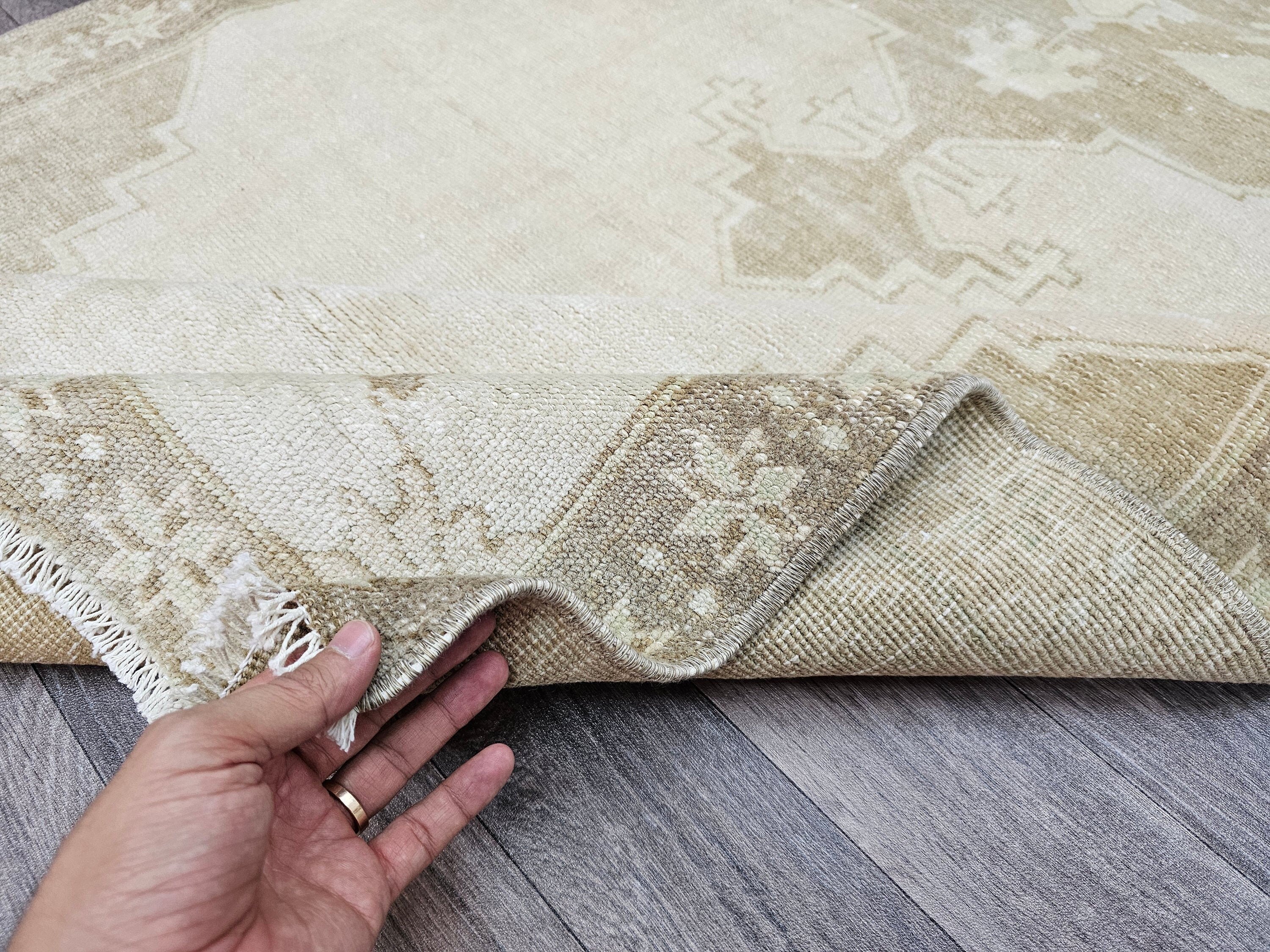 Wide Oushak Runner / 3.50x9.40 feet Hand Knotted Vintage Turkish rug Neutral Color