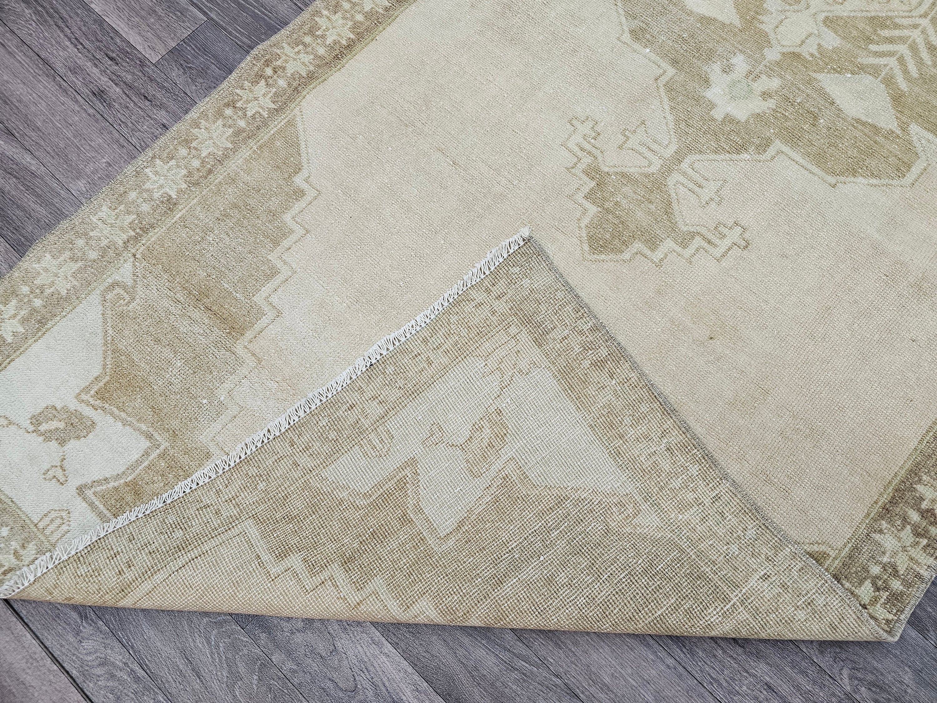 Wide Oushak Runner / 3.50x9.40 feet Hand Knotted Vintage Turkish rug Neutral Color