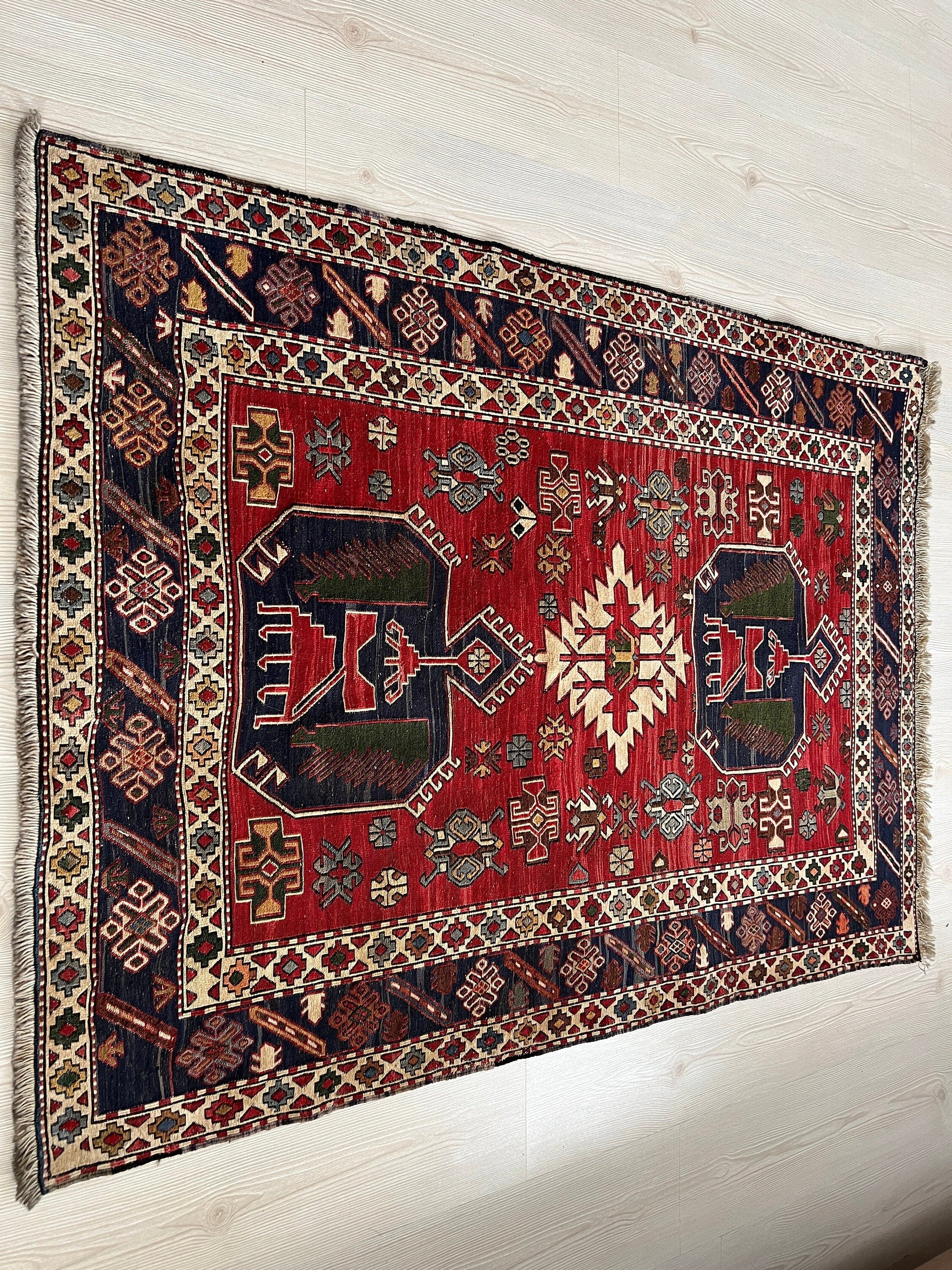 Vintage Anatolian Soumak Wool Rug: 4x5 Tribal Entryway Carpet