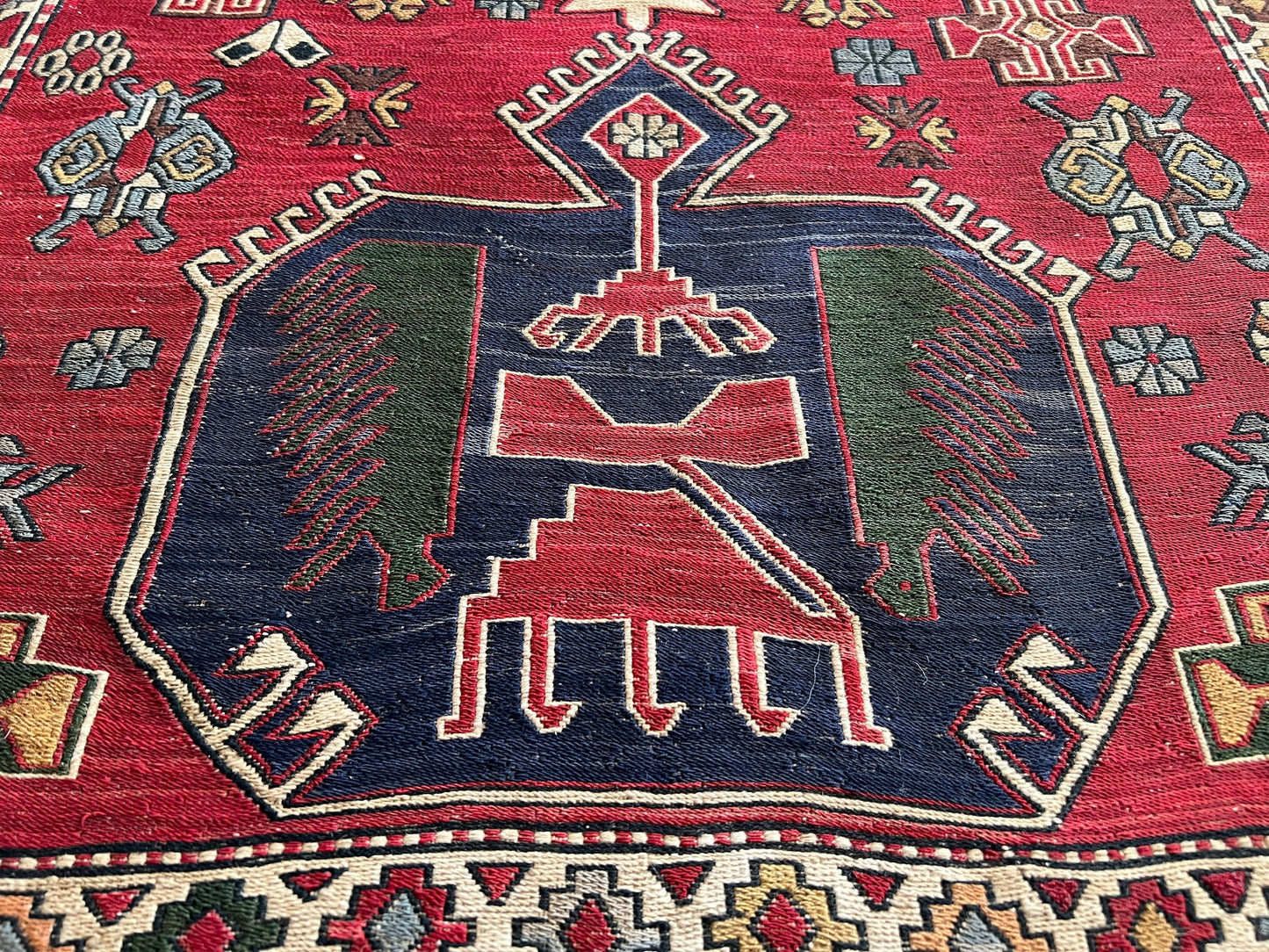 Vintage Anatolian Soumak Wool Rug: 4x5 Tribal Entryway Carpet
