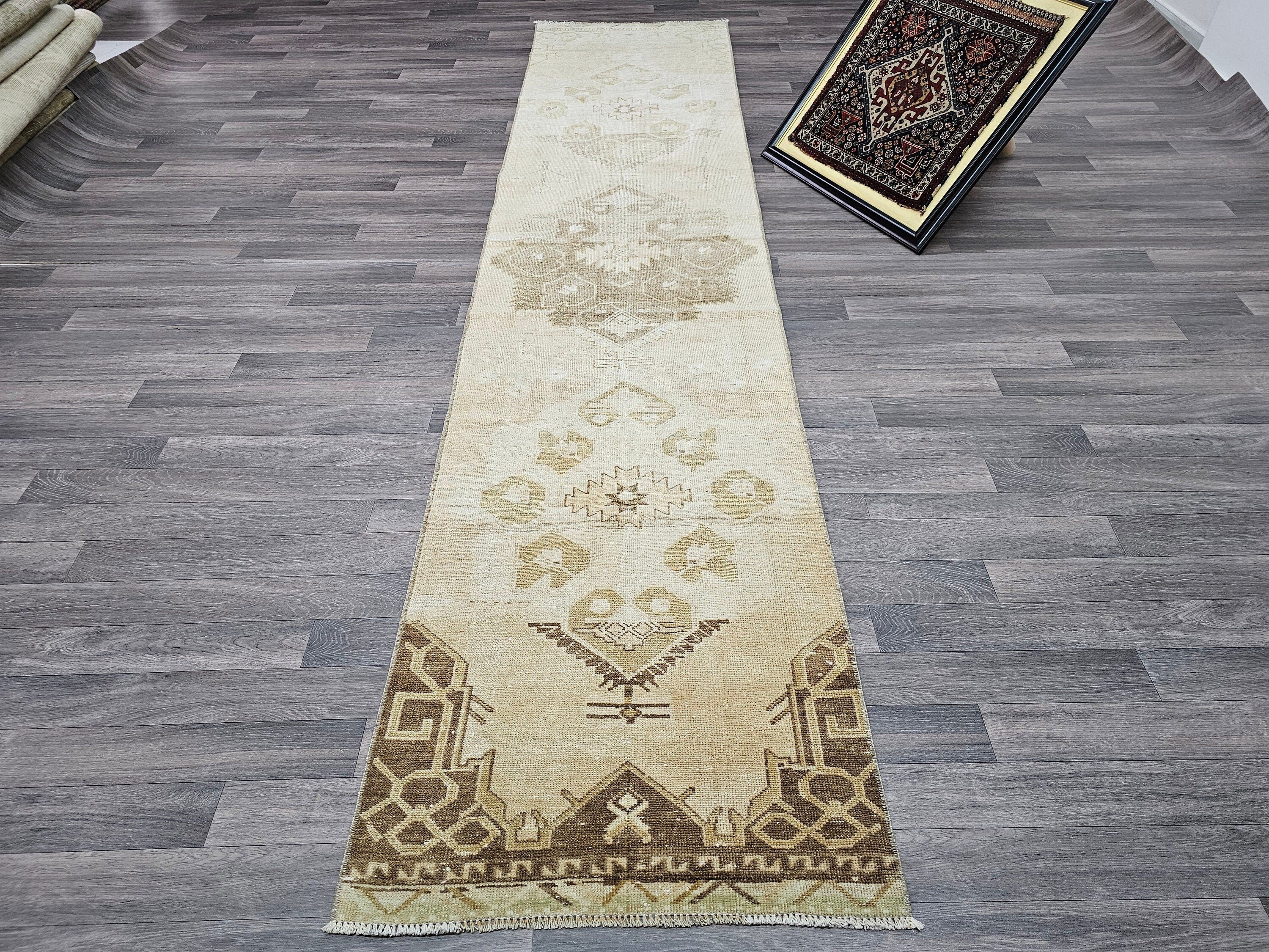 Neutral Turkish Oushak Runner Muted Beige Brown