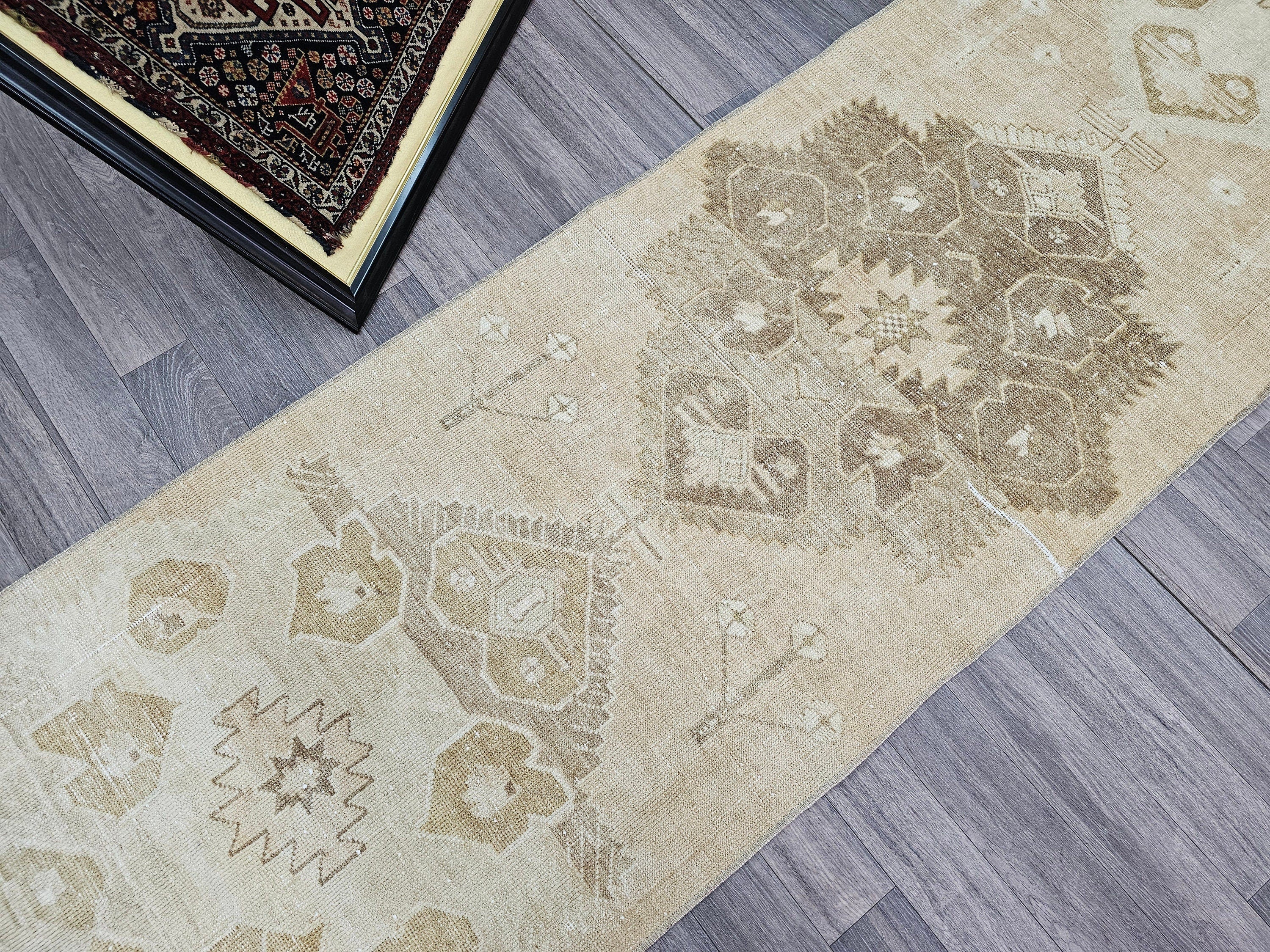 Neutral Turkish Oushak Runner Muted Beige Brown