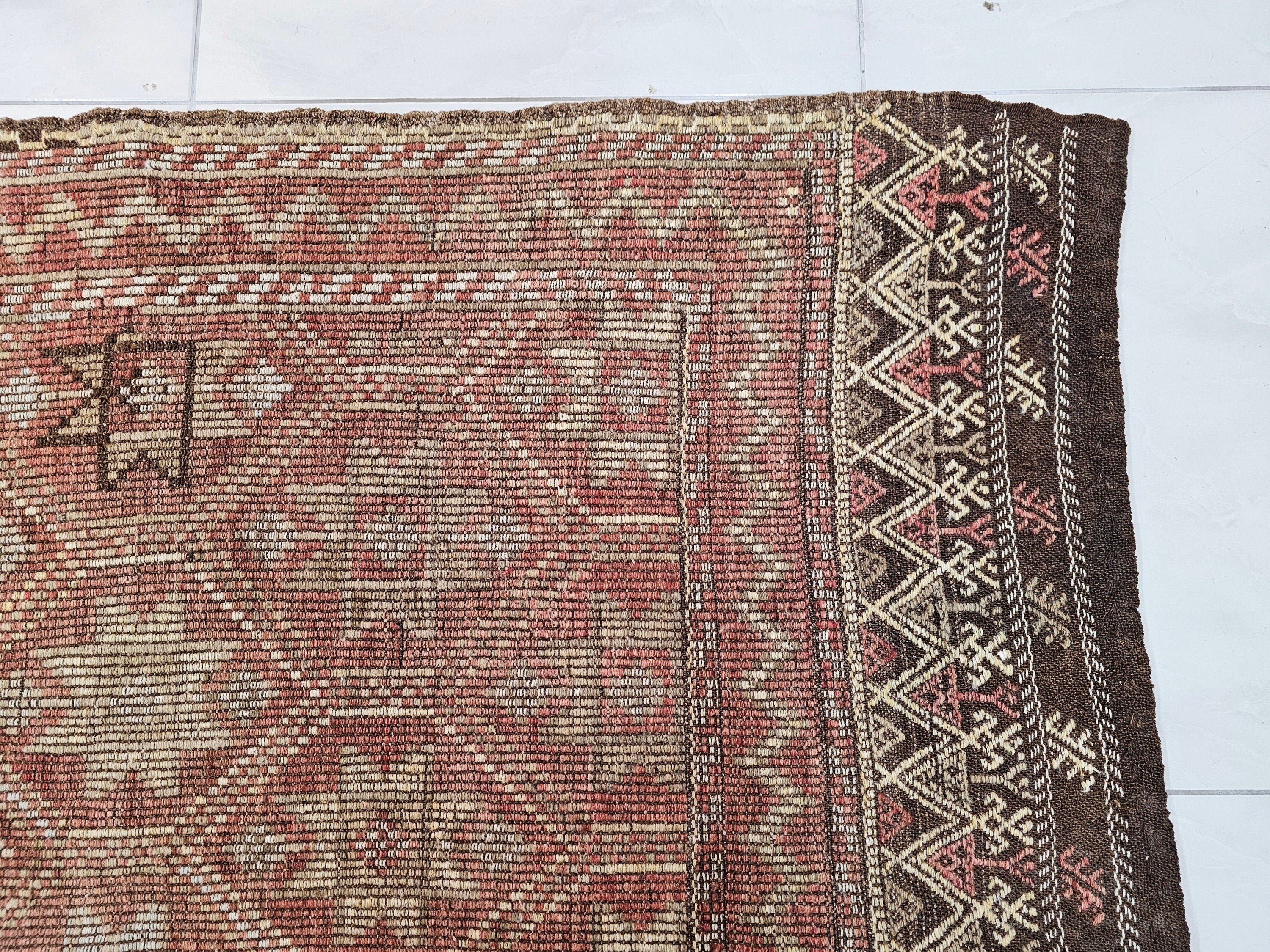 Hand Knotted Wool Turkish Rug: Vintage Bohemian Kilim (5.10x9.90 ft)