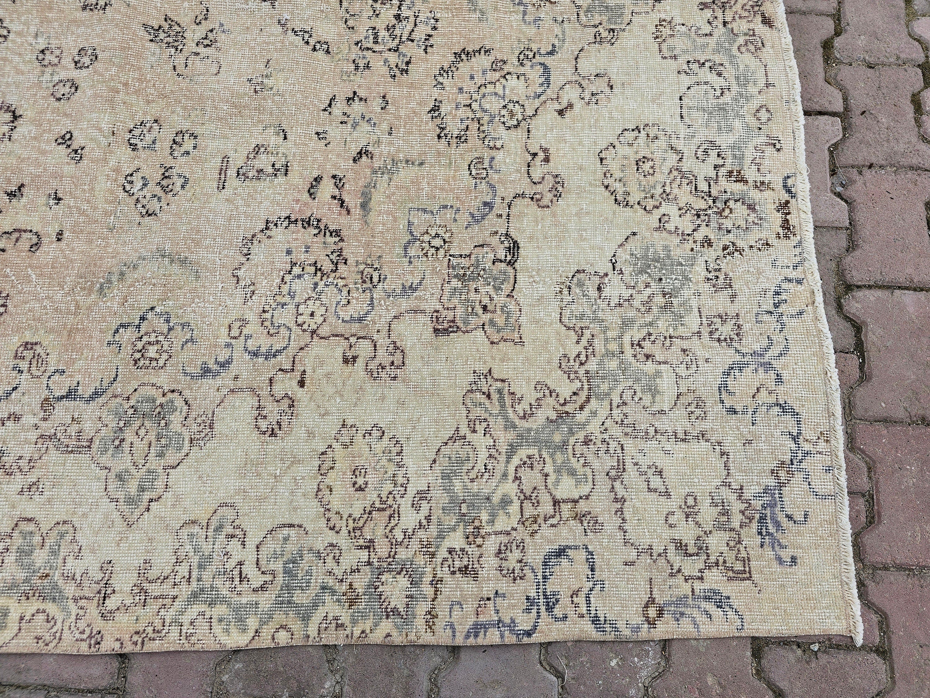 Vintage Oushak Rug 7x10: Handmade Turkish Wool Area Rug