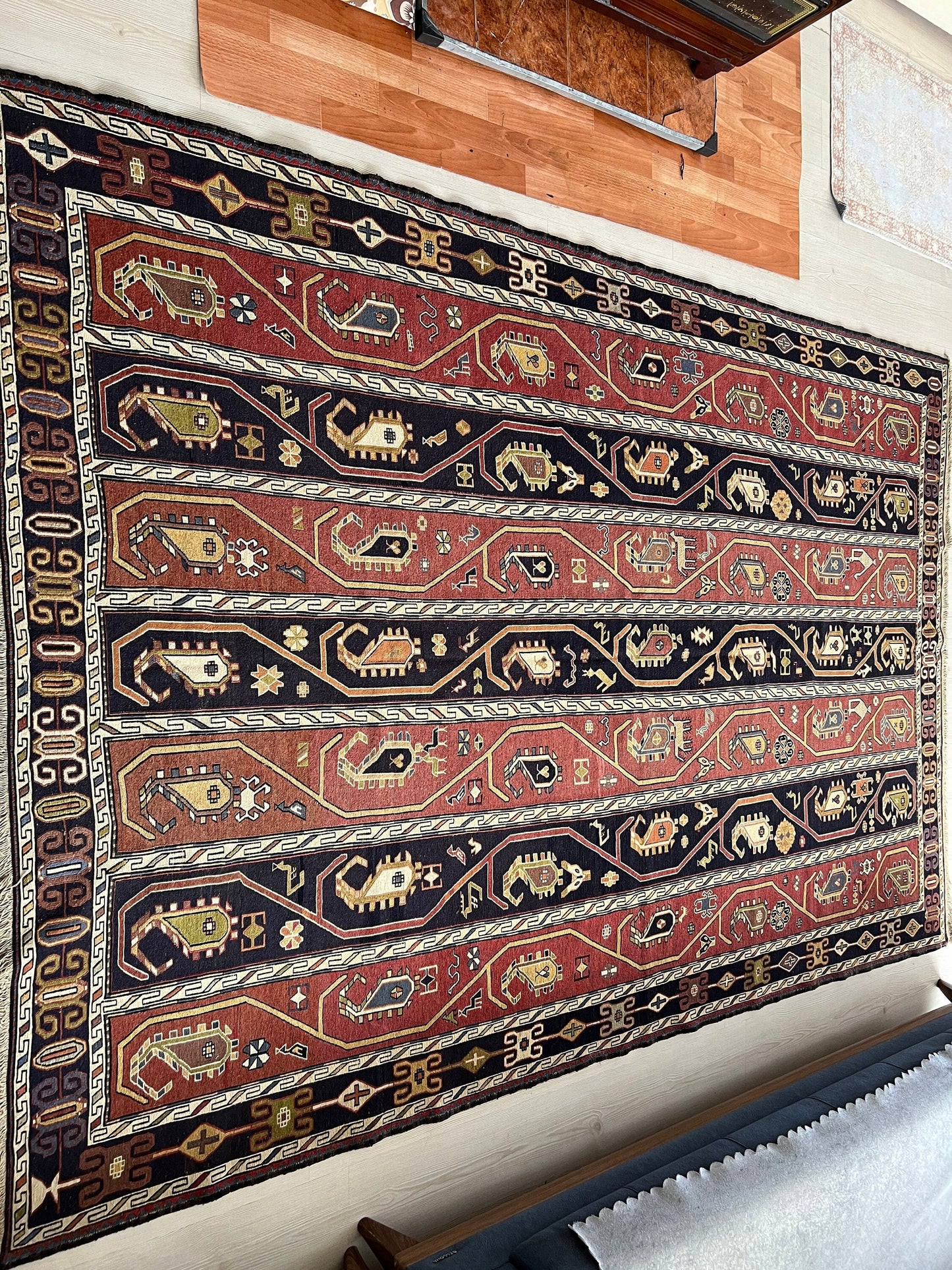 6x9 Vintage Soumak Rug: Hand-Knotted Wool Cecim, Tribal Design