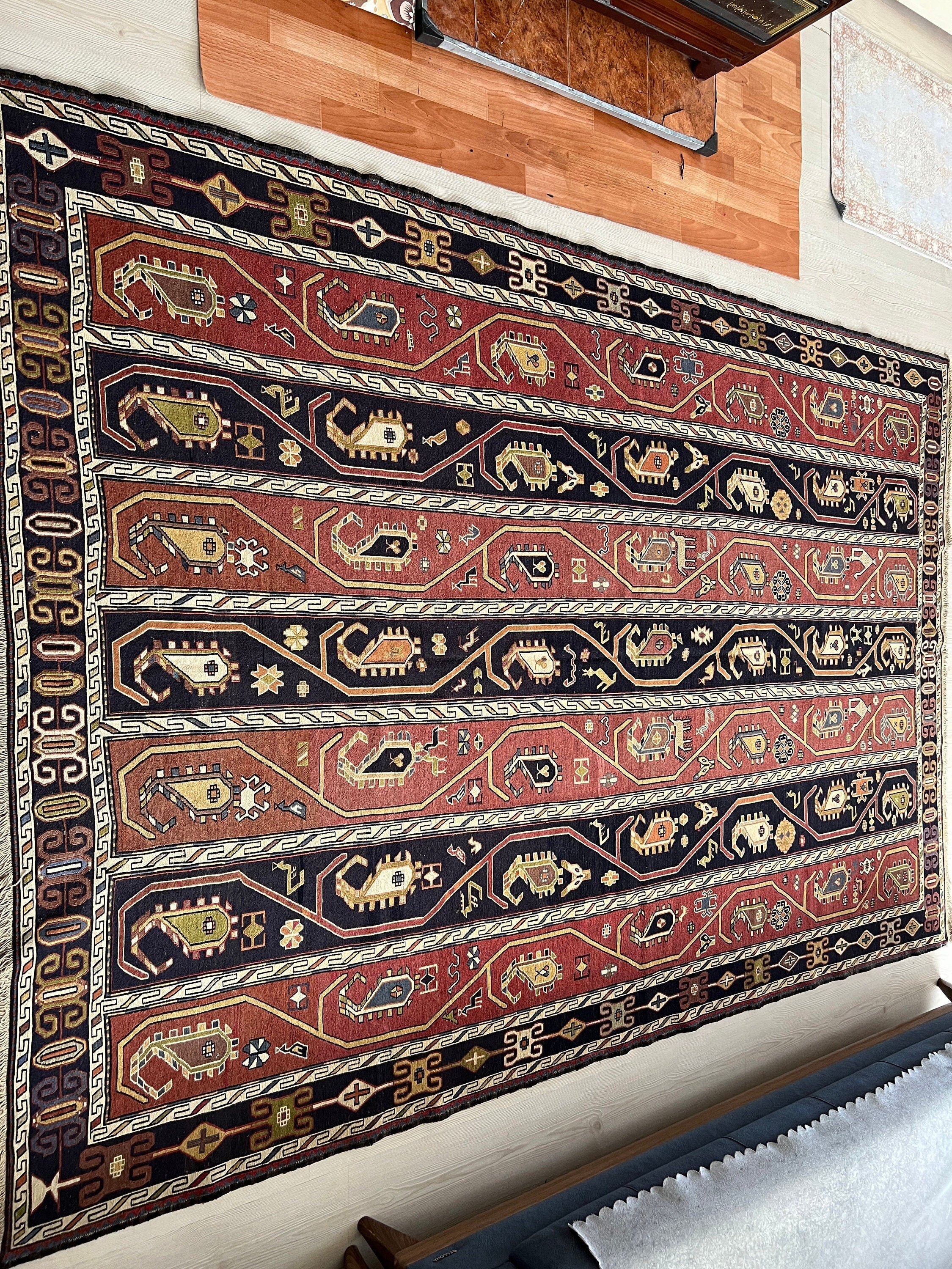6x9 Vintage Soumak Rug: Hand-Knotted Wool Cecim, Tribal Design