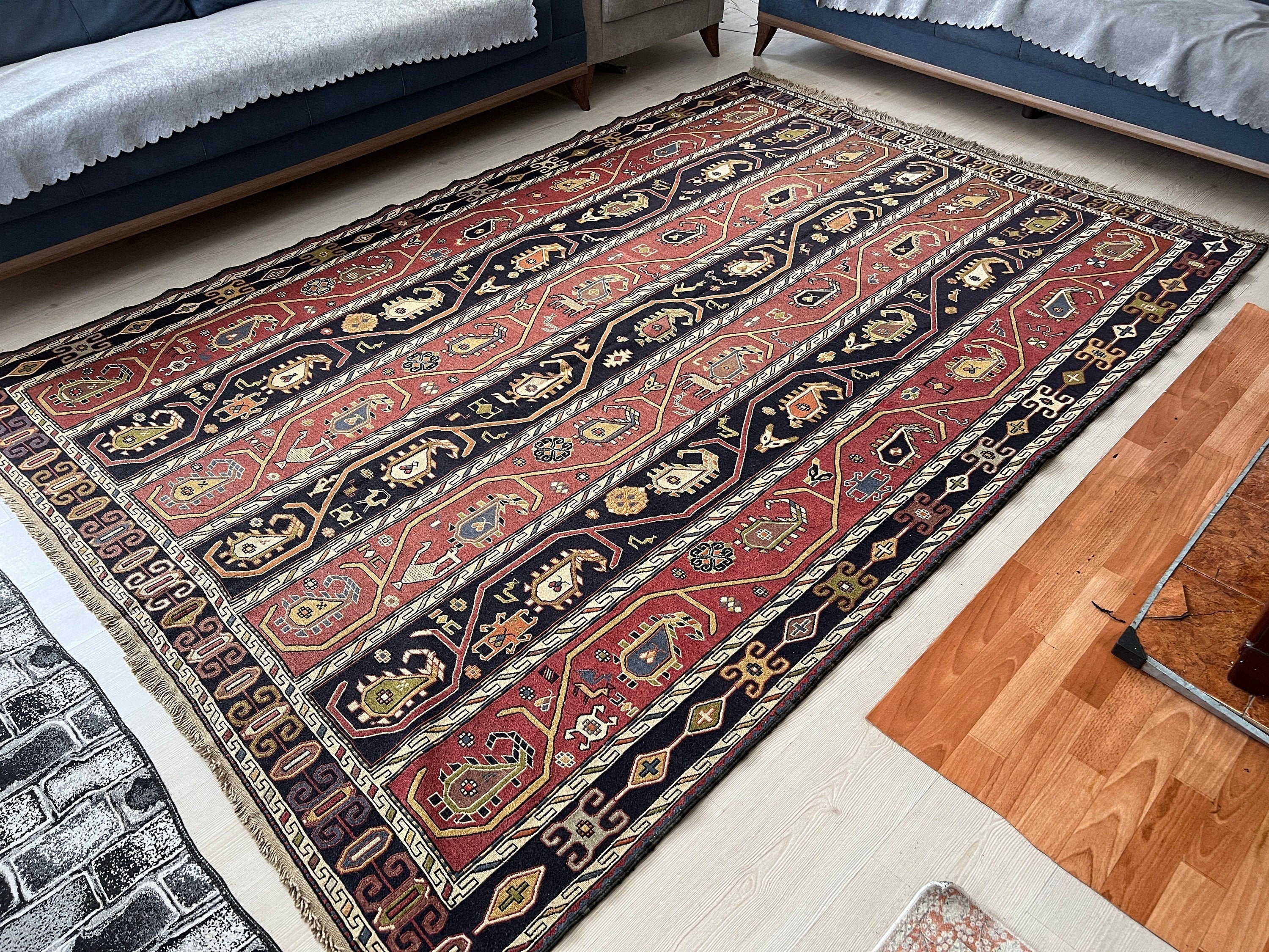 6x9 Vintage Soumak Rug: Hand-Knotted Wool Cecim, Tribal Design