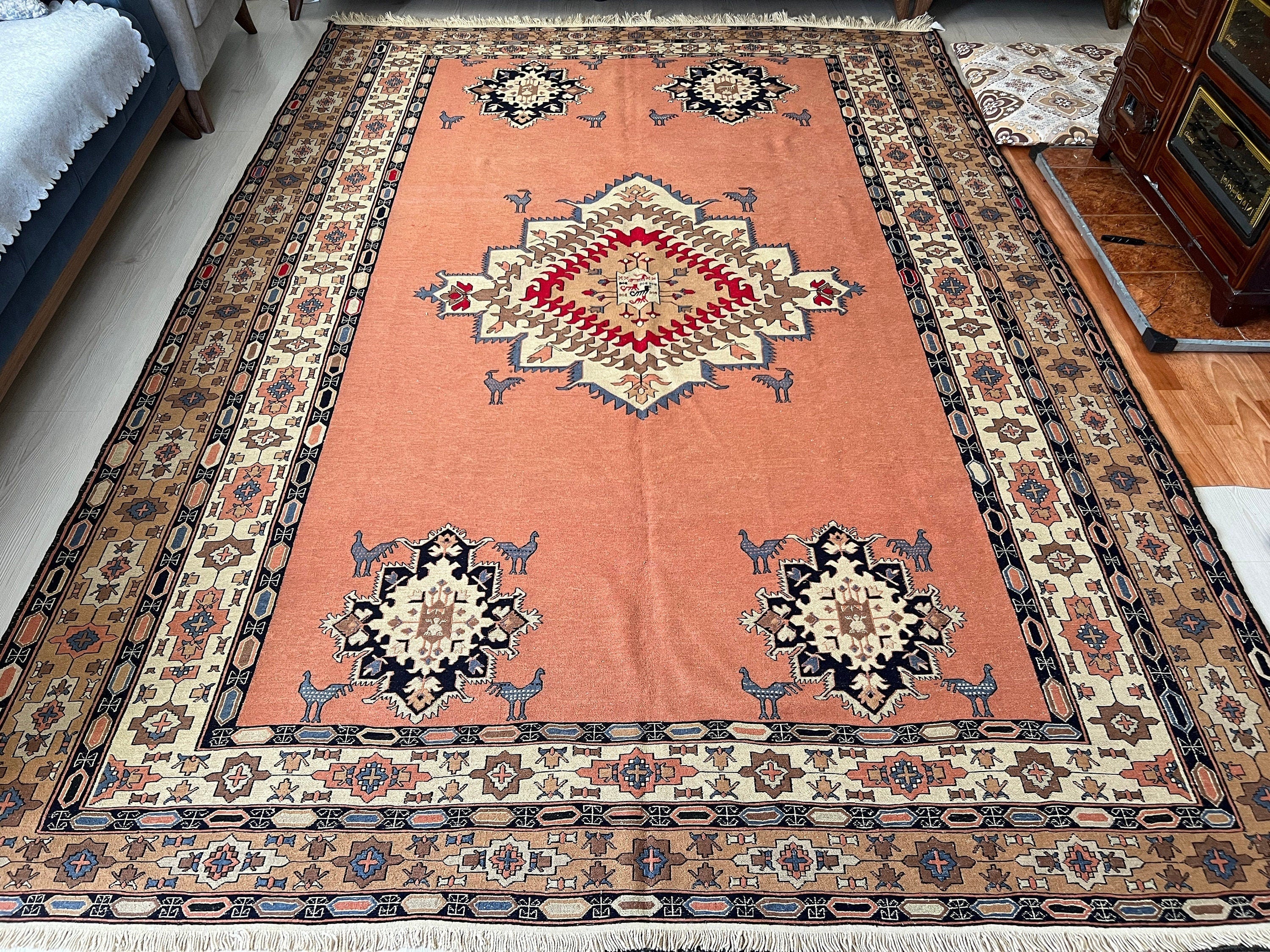 Vintage Cecim Soumak Rug: 7x10 Hand Knotted Wool Kilim