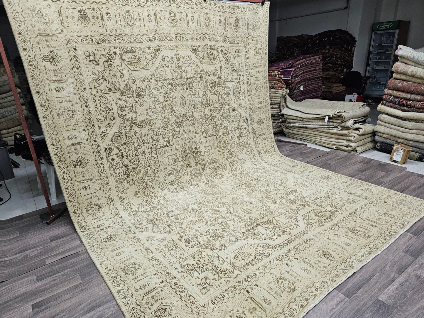 Neutral Area Rug 9x12/ Distressed Turkish Rug/ Hand Knotted Wool Rug, Large Oushak rug, oversize Bedroom rug, saloon rug /Handmade Carpet