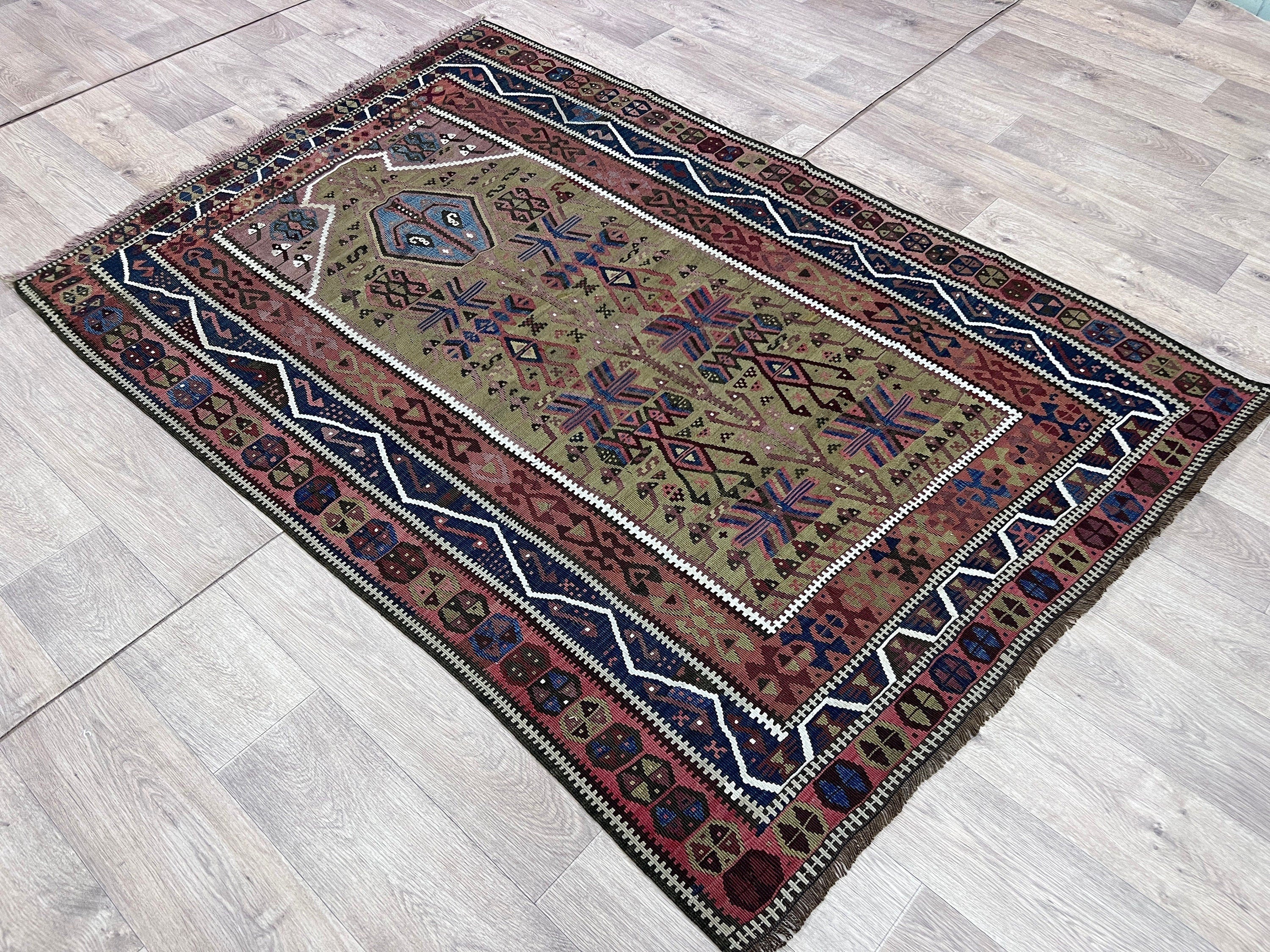 Handmade Erzurum Kilim Rug: Vintage Turkish Wool Carpet