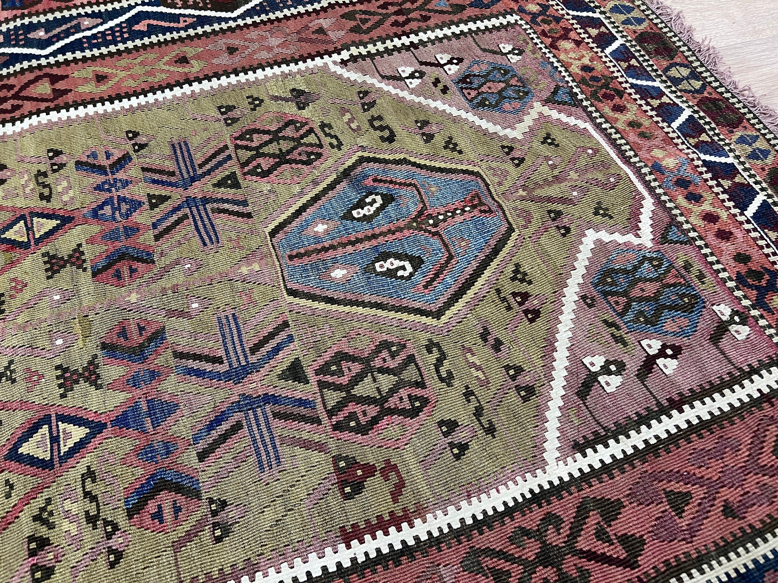 Handmade Erzurum Kilim Rug: Vintage Turkish Wool Carpet
