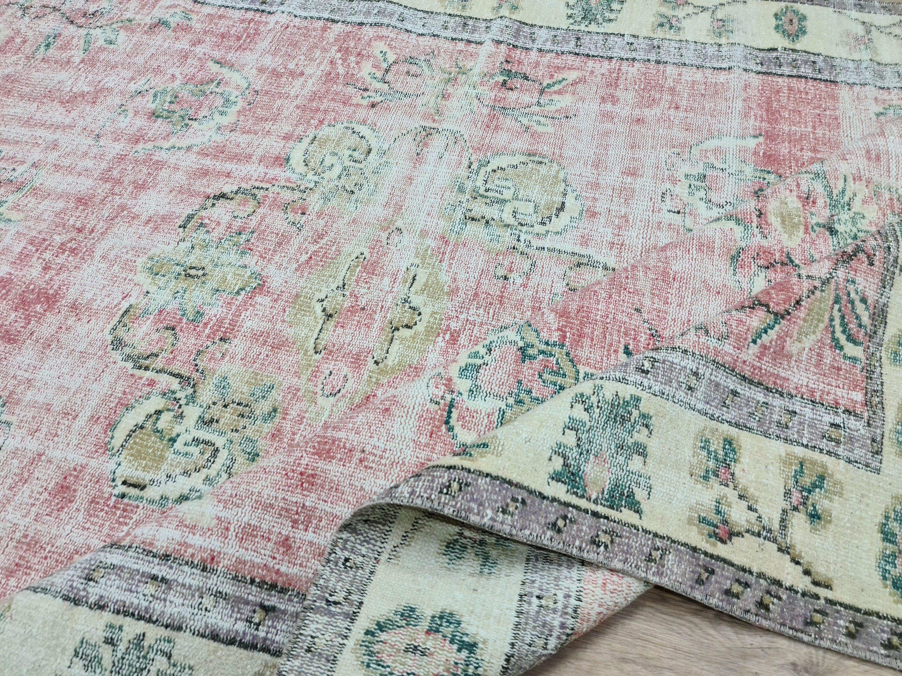 6x9 Pastel Color Vintage Turkish Rug for Under Dining Table or Under Bed