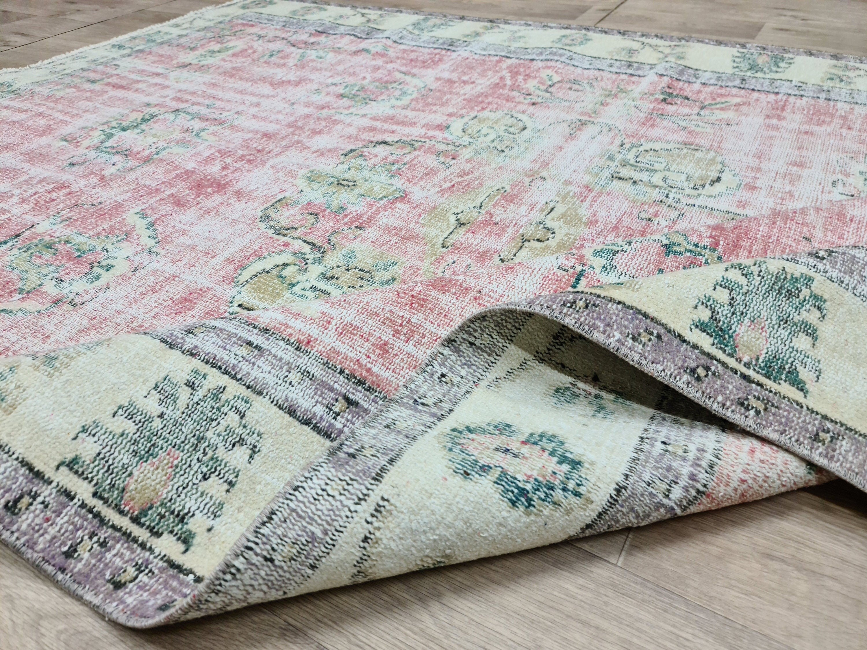 6x9 Pastel Color Vintage Turkish Rug for Under Dining Table or Under Bed
