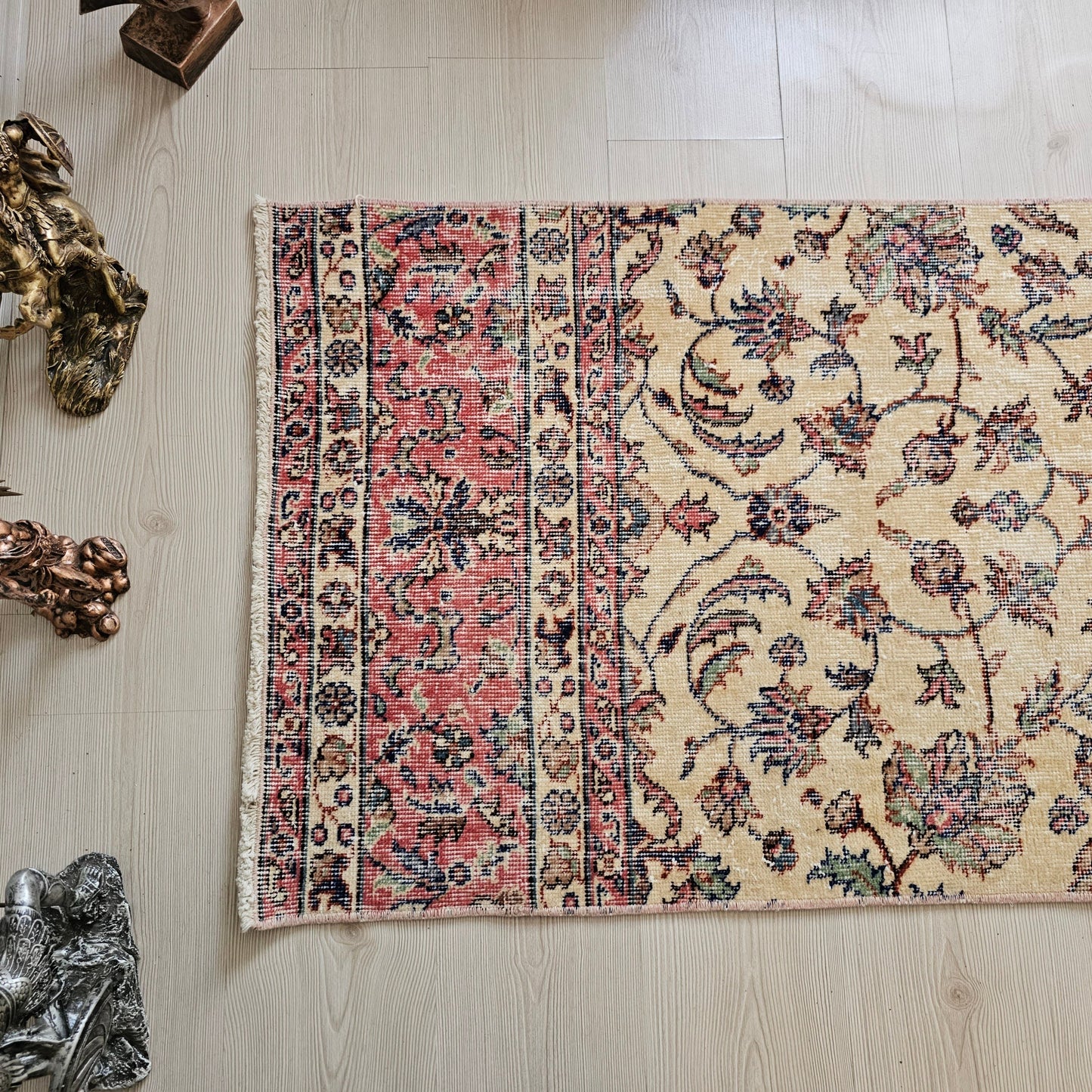 2x10 Vintage Turkish Runner Rug - Narrow Oushak Runner for Hallway and Kitchen - Floral Design Wool Runner Rug //2.4x10 feet