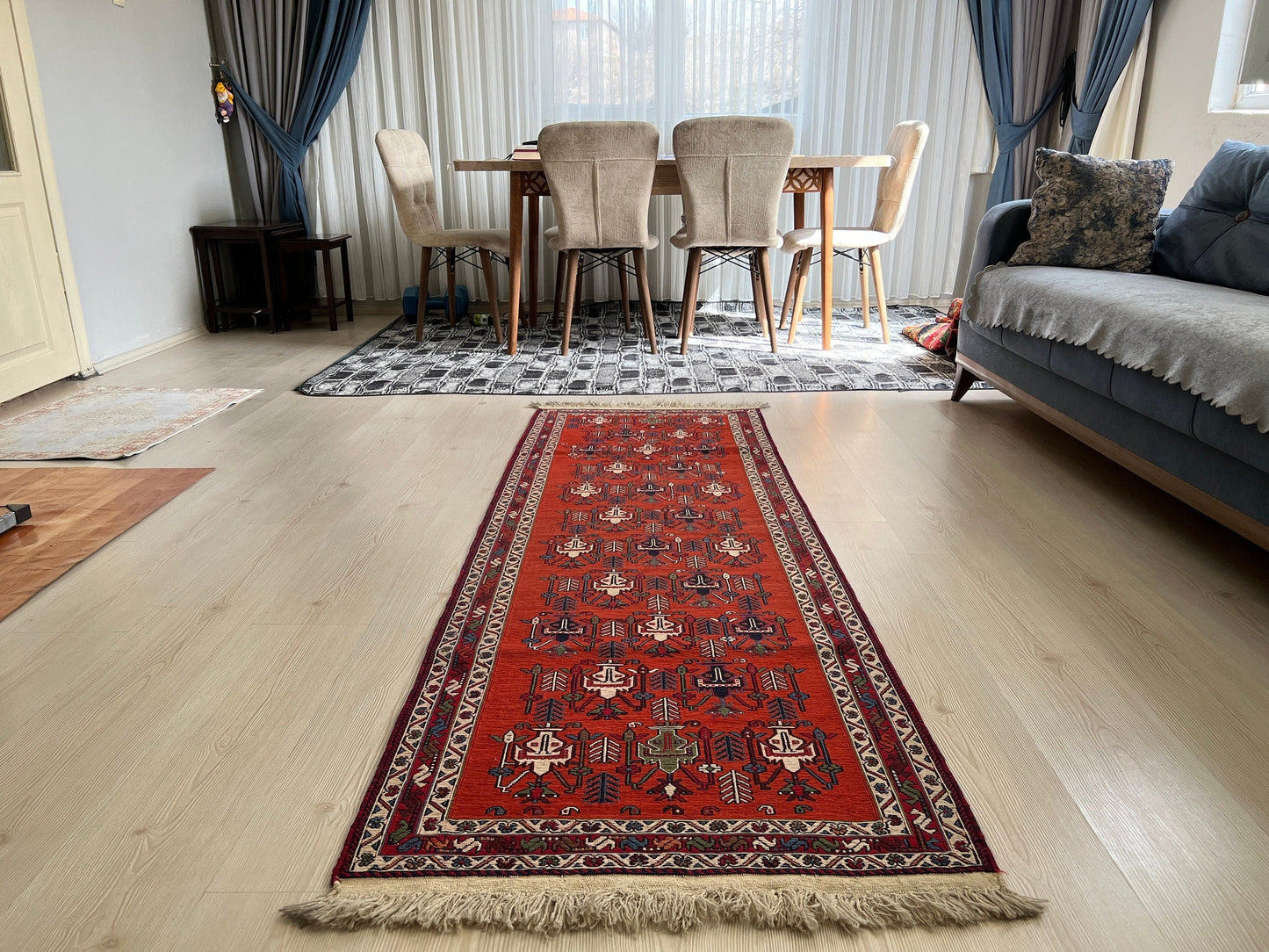 Antique Avşar Soumak Rug Runner: 3x9 Vintage Wool Hallway Rug