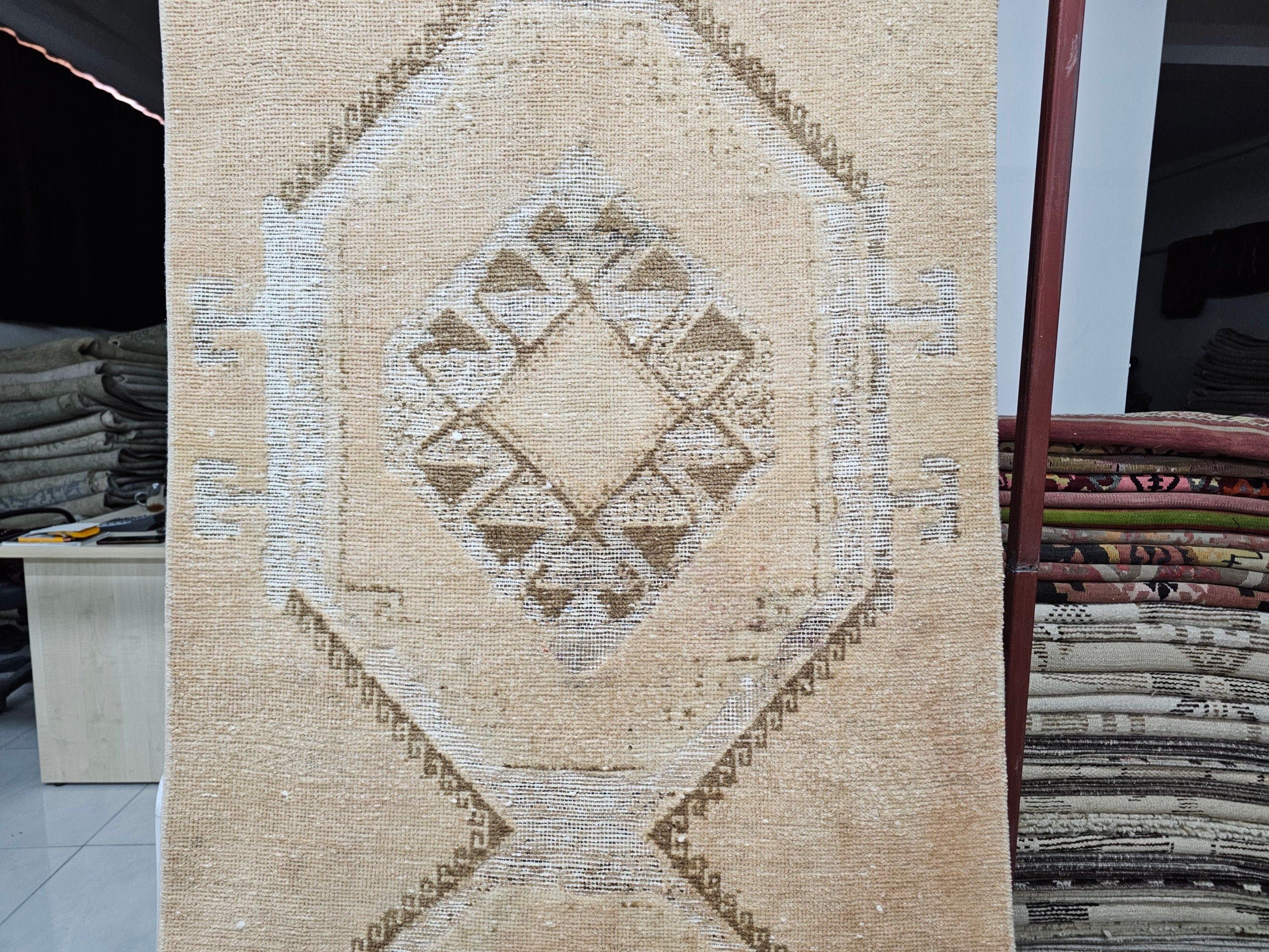 Neutral Oushak Runner: Hand Knotted Wool Turkish Rug (3x14)